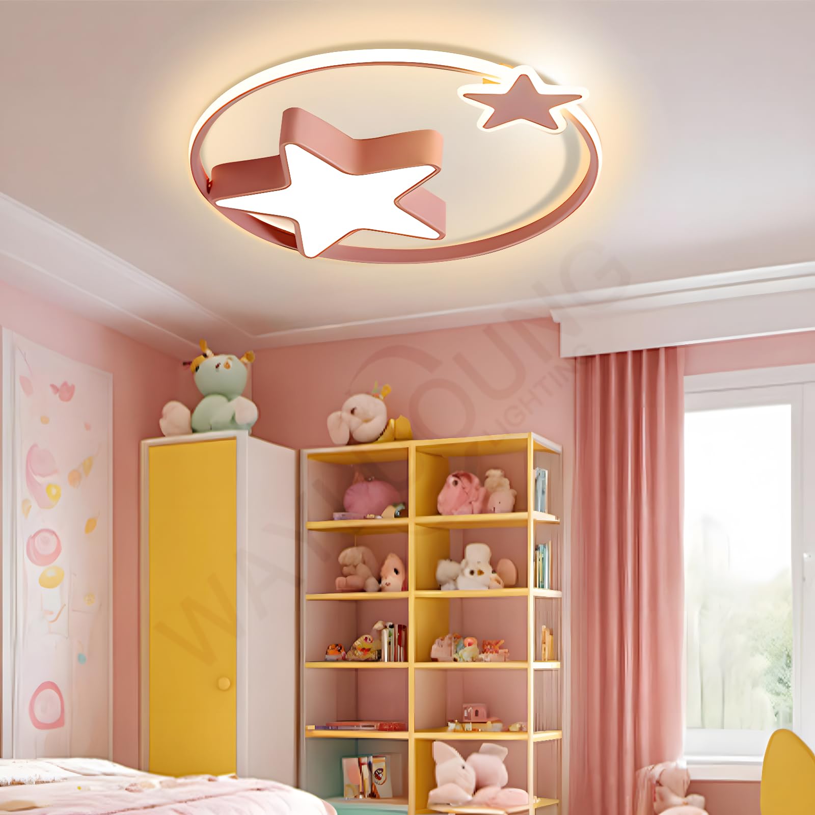 Luz De Techo LED Rosa | Lámpara Infantil Redonda Moderna | Star Starry Sky Niños Luz | Ø55cm 48W | Regulable Con Control Remoto 2700K-6500K | Habitación Infantil Niños Niñas De Techo Dormitorio