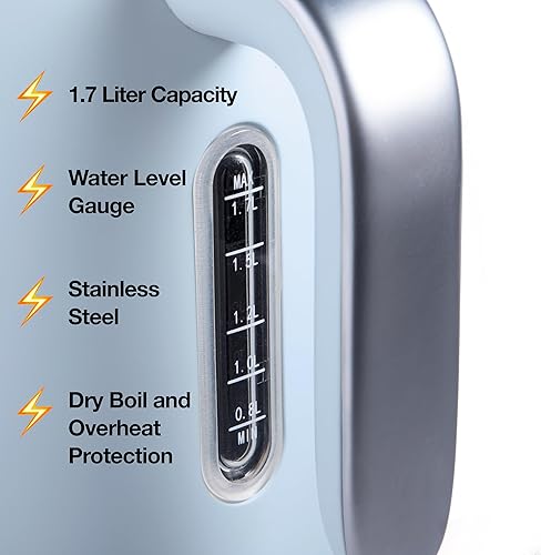 Miniatura 3 de Rae Dunn Hervidor eléctrico de agua caliente – Cafetera de acero inoxidable, tetera de té, base giratoria, con protección de apagado automático,