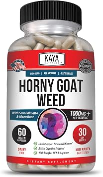 Kaya Naturals Horny Goat Weed Extract with Maca - Complex with Saw Palmetto Ginseng, Arginine Vitamin Supplement - Horny Goat Weed - 60 Count