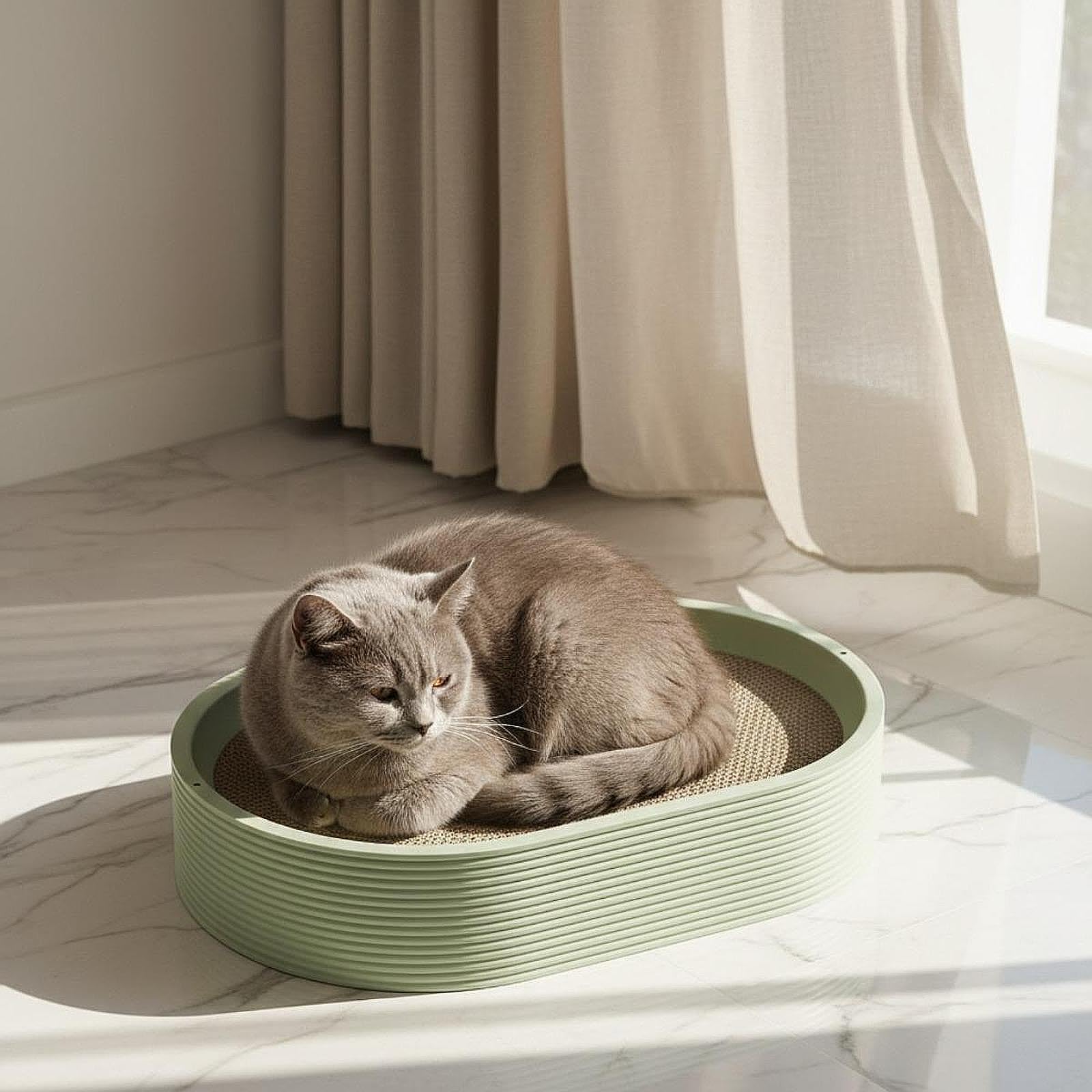 Katzen Kratzbrett Kratzmatte Kratzpad Lounge Nest Aus PP Und Wellpappe mit Austauschbarem Kern für Katzen für Schlafen Spielen Möbel Schutz Zuhause, GrÜn