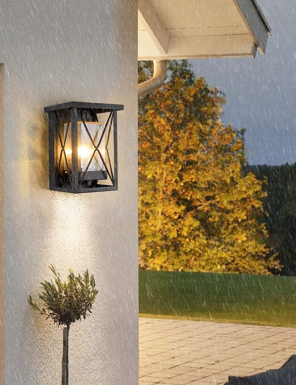 50% оƒƒ Dіѕсоunt EERU Outdoor Wall Sconce Modern Exterior Wall Mount Porch Lights Black Metal with Seeded Glass Waterproof Outdoor Wall Light Fixtures Outside Lighting for House Garage Front Door Patio Garden