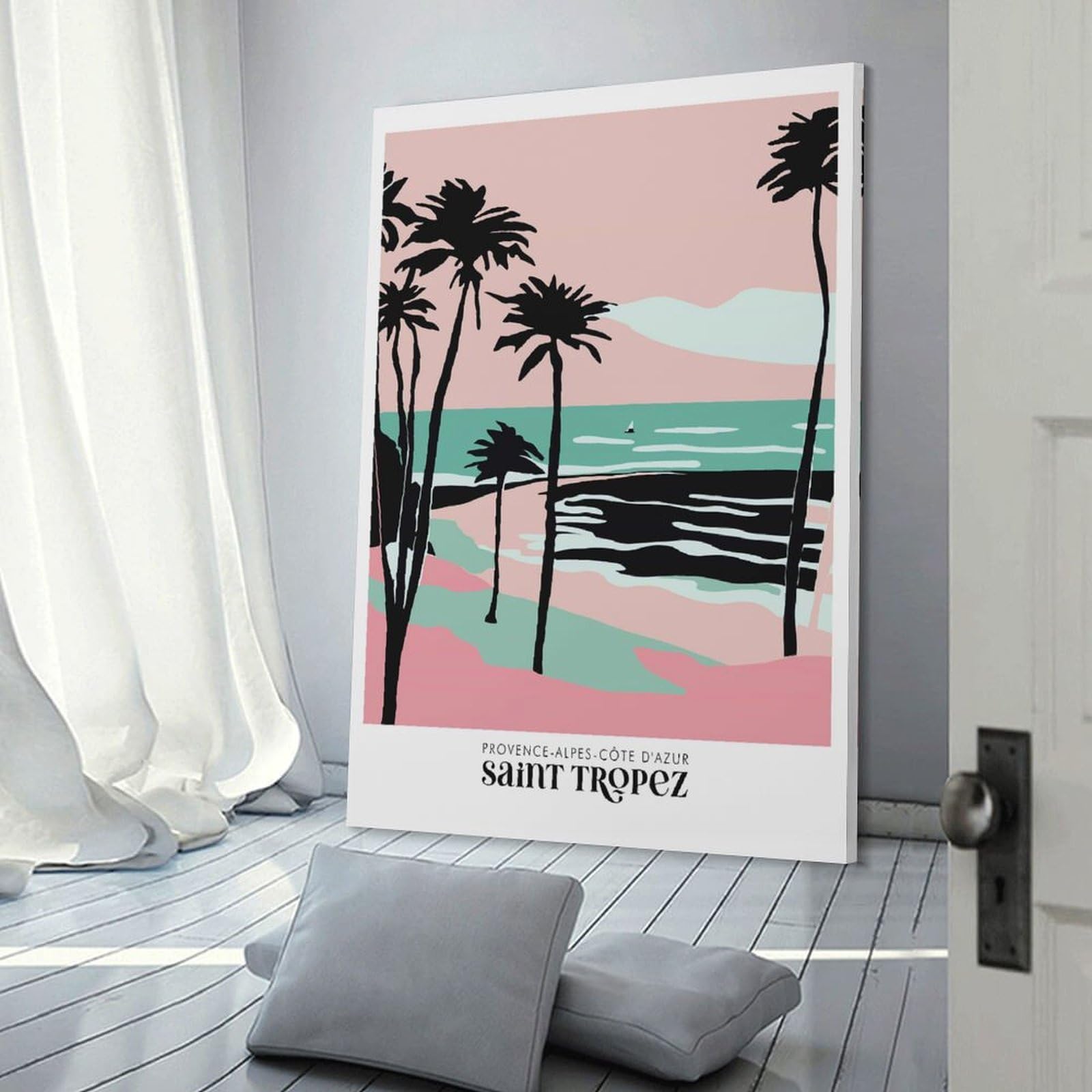 Junmoney Saint Tropez France Canvas Wall Art 24x36inch(60x90cm), for Home Lounge, Bedroom Or Reading Nook, Eye Catching Artwork for Blank Walls