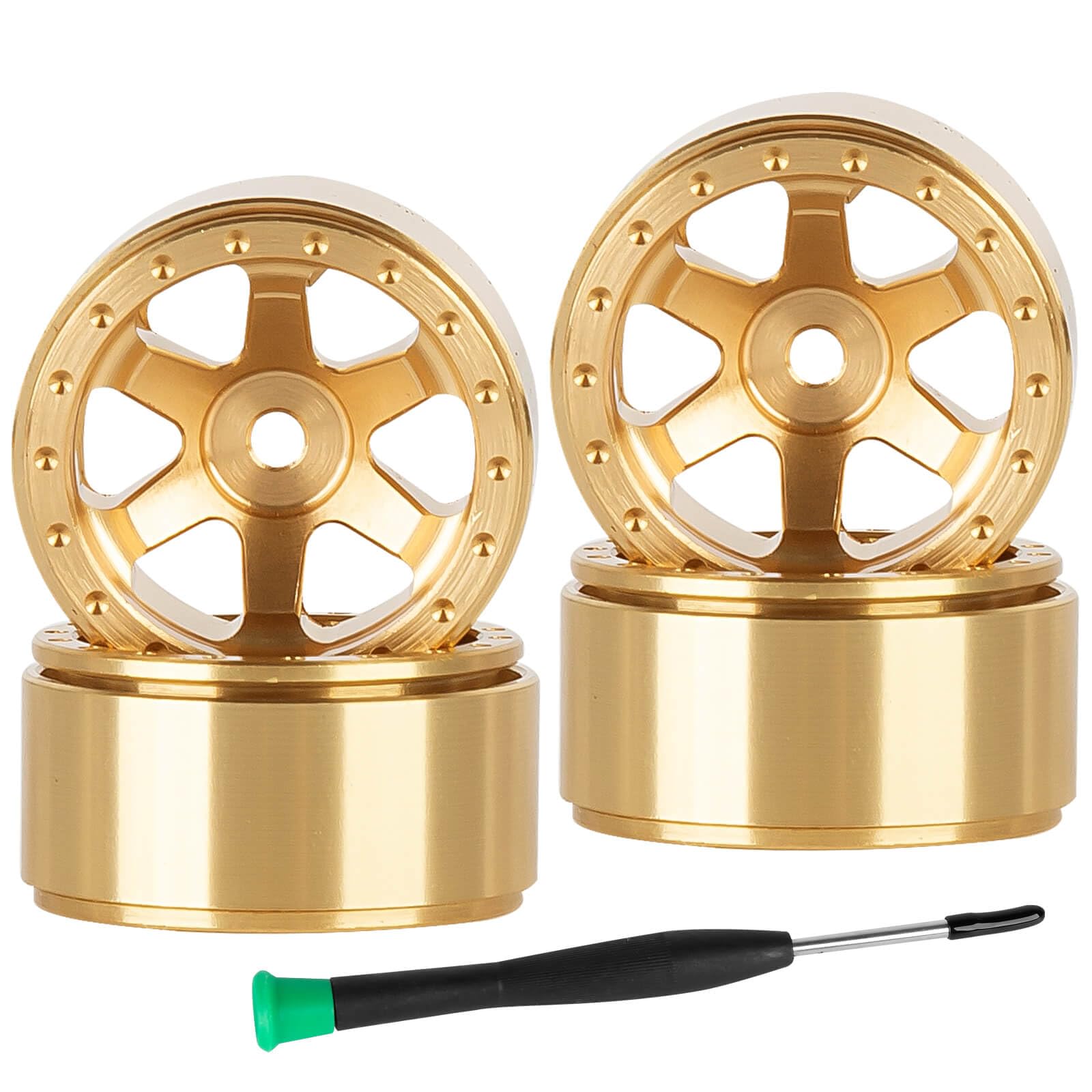 ARRCat 0.7 Brass Beadlock Wheel Rims for 1/30 SCX30 1/32 Red cat Ascent-32 RC Crawler Car,Brass Deep Dish Wheels RC Drift Off Road Buggy Rally Truck Heavy Duty Rim,(4Pcs)