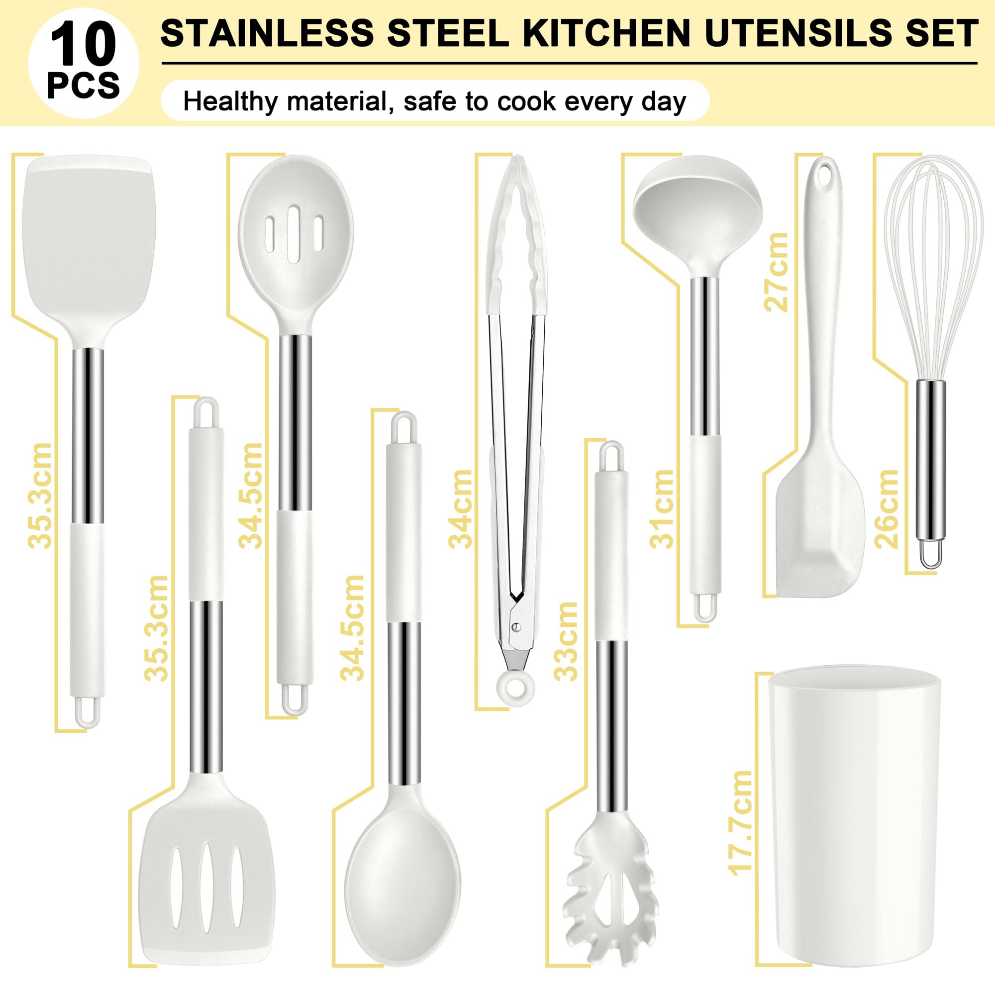 Joyfair Kitchen Utensils Set, 10 Pcs Silicone Cooking Utensils Set including Stainless Steel Handle - Image 2