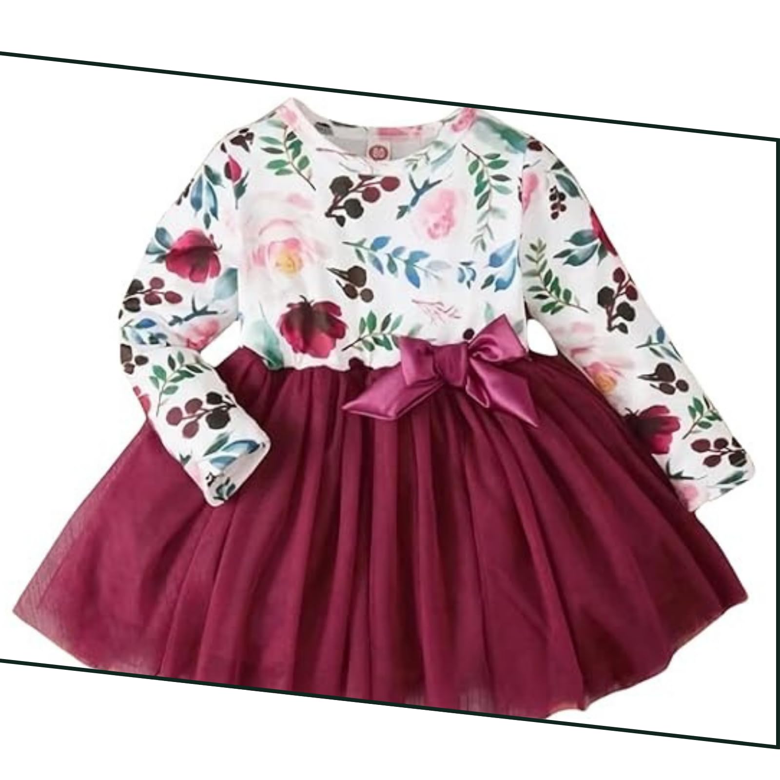 PAMBERSTON Baby Girl Long Tea Party DrSleeve Bow Tulle Princess Flower Girls Dresses for Infant Toddler Wedding Birthday ess Brown 4