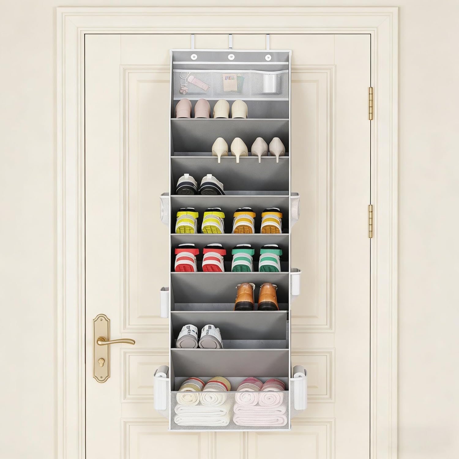 Over the Door Shoe Organizer, 8 Tier Hanging Shoe Rack with Large Pockets, Shoes Storage Rack Closet Shoes Holder for Sneakers Boots Heels Wall Dorm