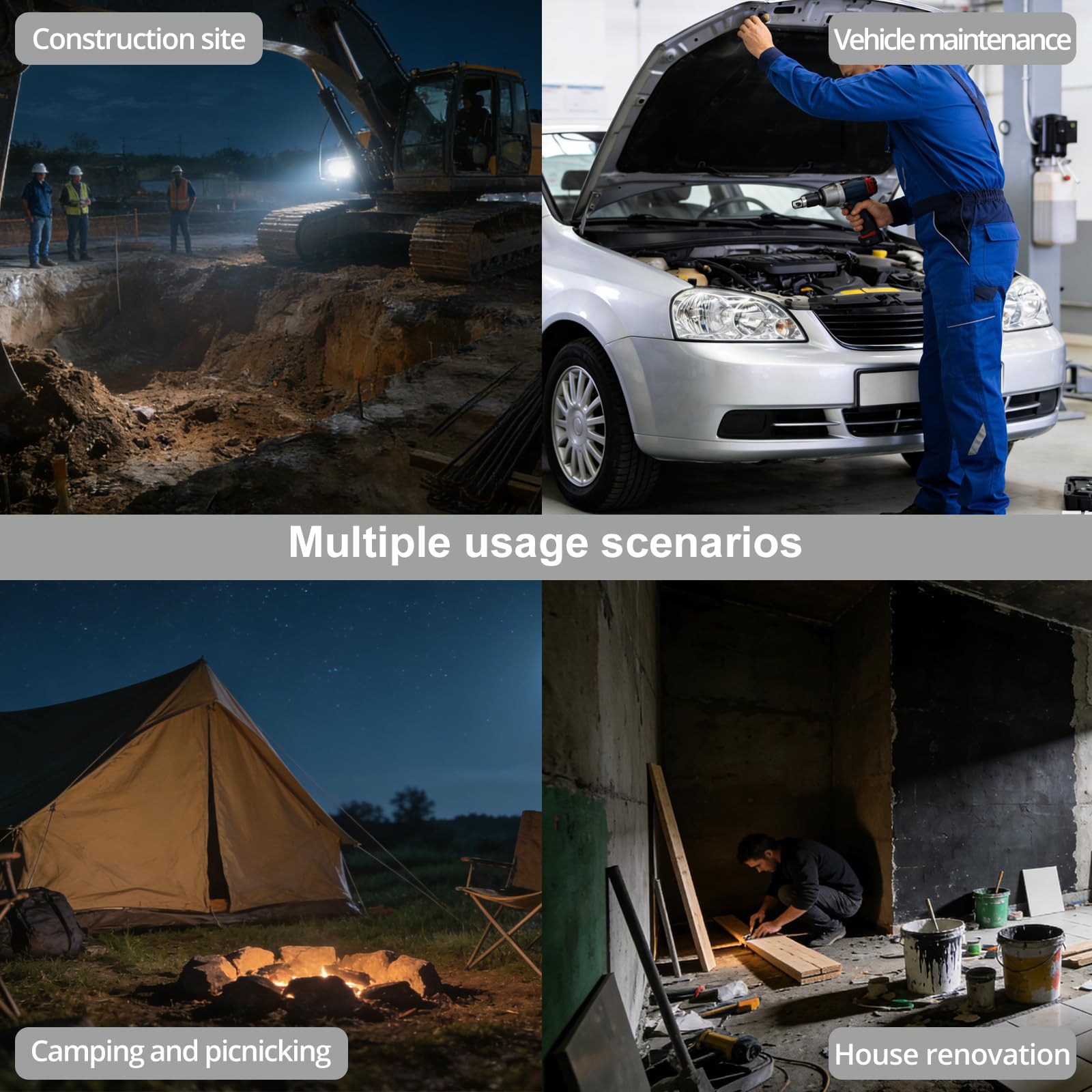 Justech Foco LED 3x 100W,Foco de Trabajo 27000LM con Trípode Telescópico y Cable de 5M,IP66 Impermeable,Luz de Trabajo 3000K/5000K/6000K para Obras