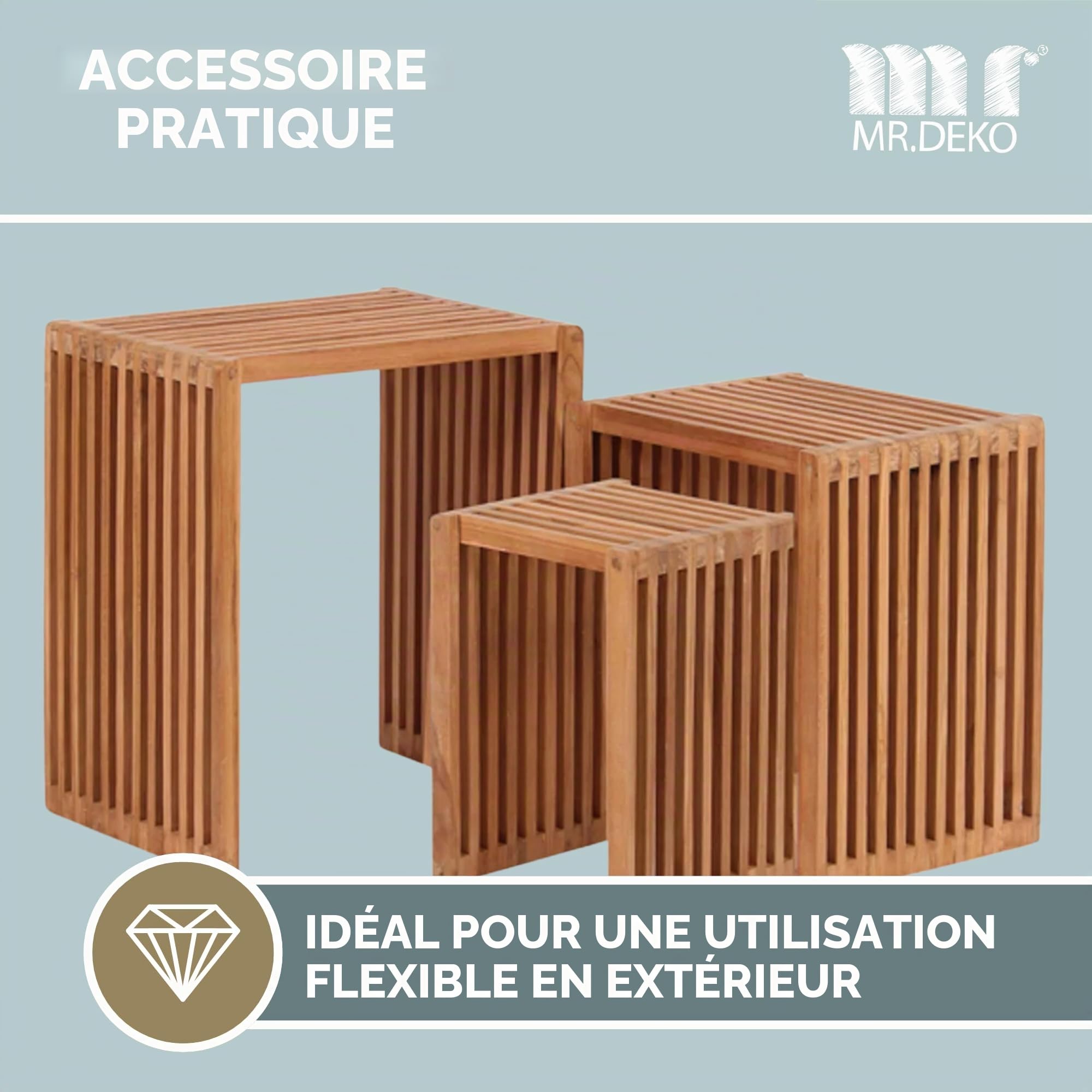 MR. DEKO Table d'appoint en Teck Massif | Table de Jardin extérieure | Mobilier pour terrasse Balcon Jardin | Design Intemporel | Résistant aux intempéries