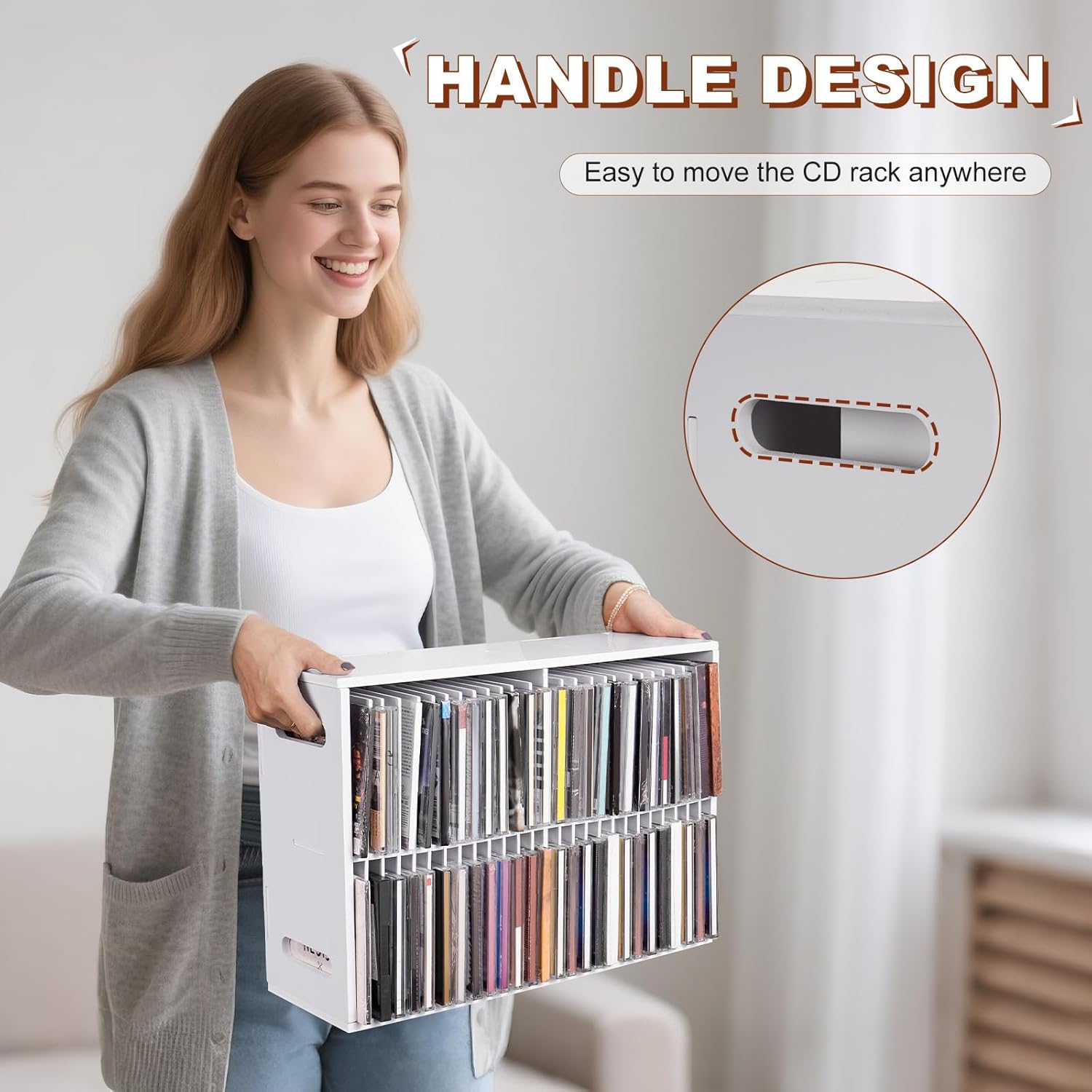 SANFURNEY 52 Slots CD Storage Holder, Wall-Mounted CD Display Stand Jewel Cases Organizer Rack, Stackable Disc Case Holder for Theatre Room