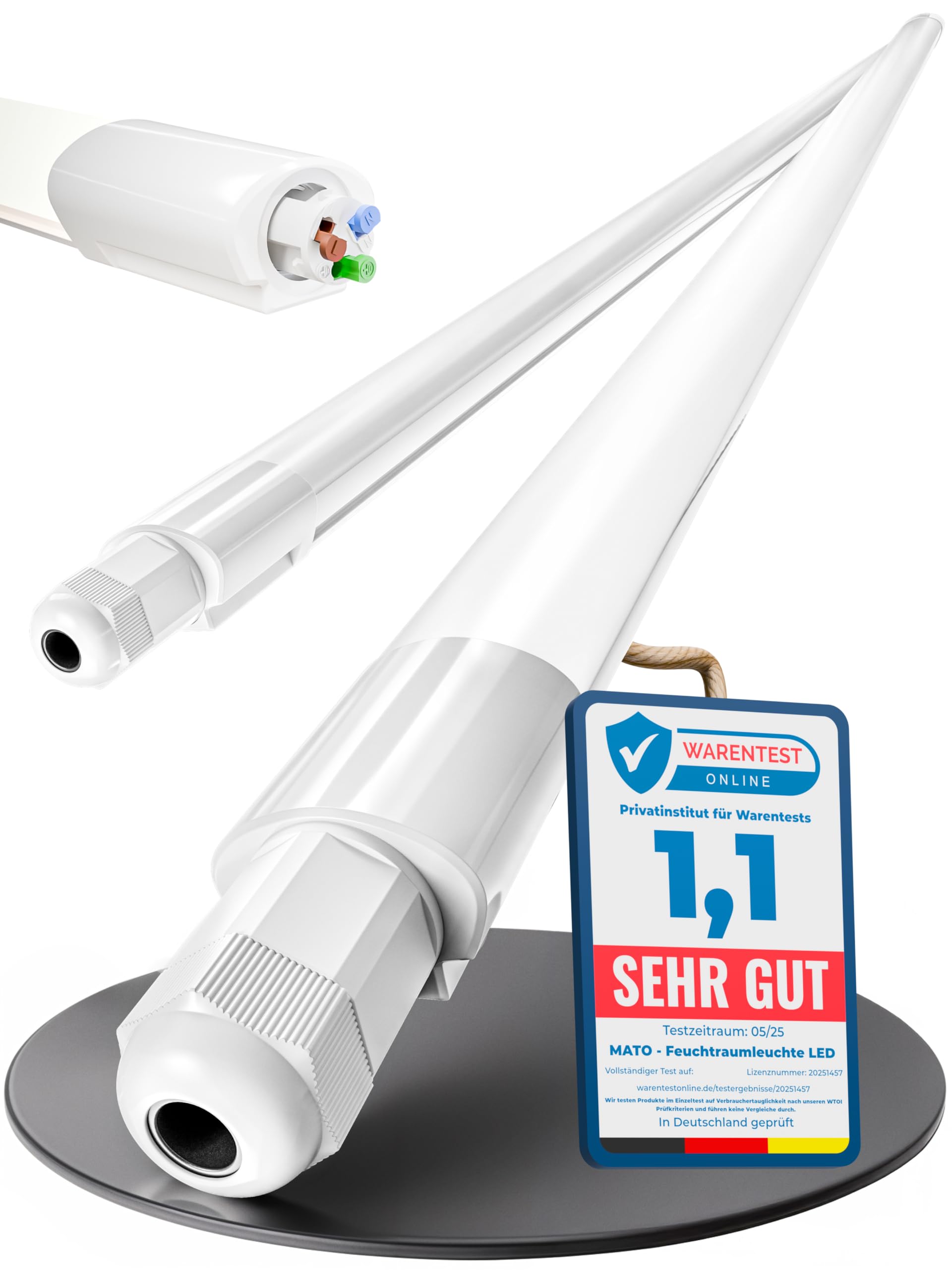 MATO® 2x Feuchtraumleuchte LED 150cm - Wasserdicht IP65, 40W, 5760lm - 4000K Neutralweiß - Verknüpfbare Feuchtraumlampe - Wannenleuchte, Kellerleuchte, Garagenlampe, Werkstatt Deckenleuchte Lang