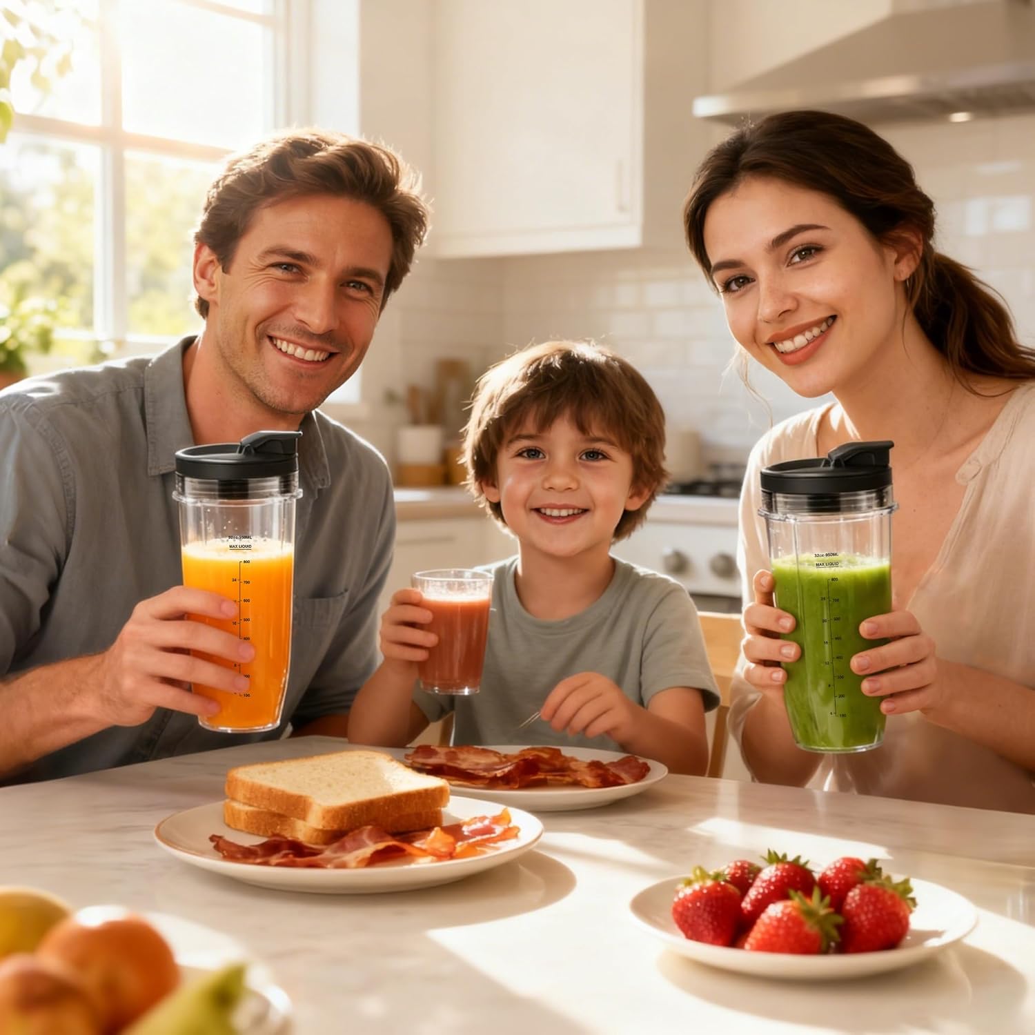 Replacement 32oz Blender Cups for Ninja 2-Pack, Leakproof Lids, Waterproof Writable Labels (24pk) & Cleaning Brush, Compatible with BN401 BN801 BL450 BL480 BL640 NN100 SS401 Foodi Series