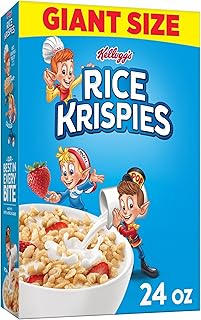 Kellogg's Rice Krispies Breakfast Cereal, Kids Snacks, Baking Marshmallow Treats, Giant Size, Original, 24oz Box (1 Box)