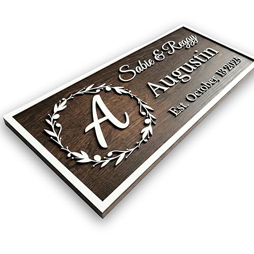 Personalized Wooden Monogram Family Name Sign with Couples Name, Custom