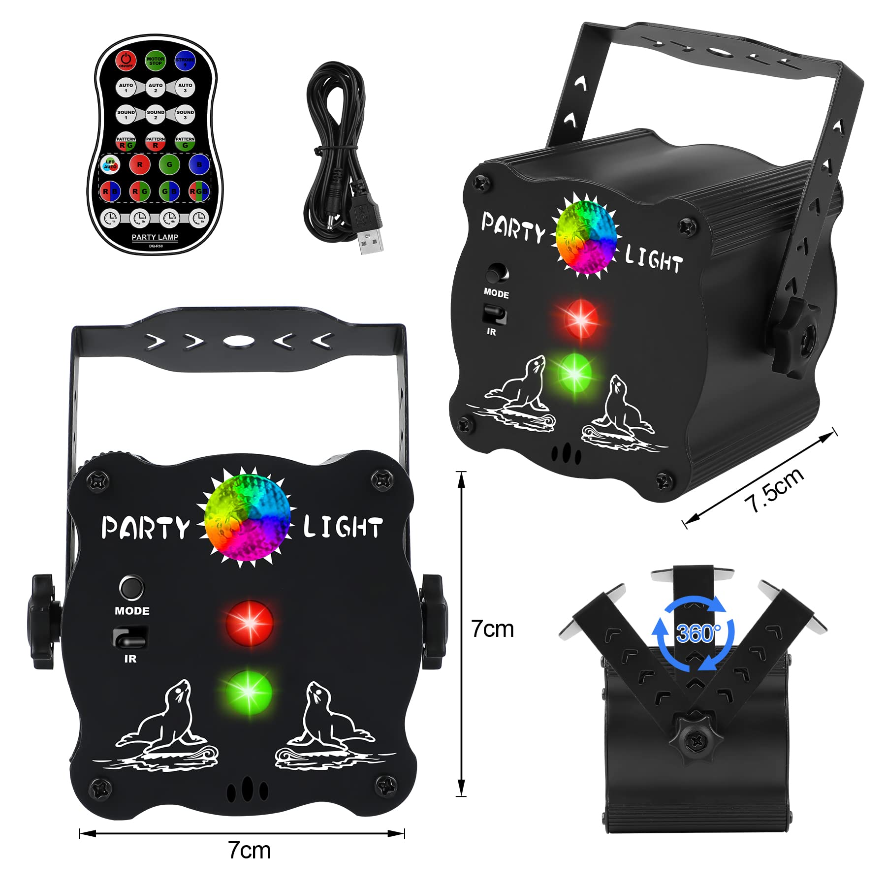Bola de discoteca LED controlada por música, con mando a distancia, bola de discoteca con cable USB, función de temporización, luces RGB para fiestas