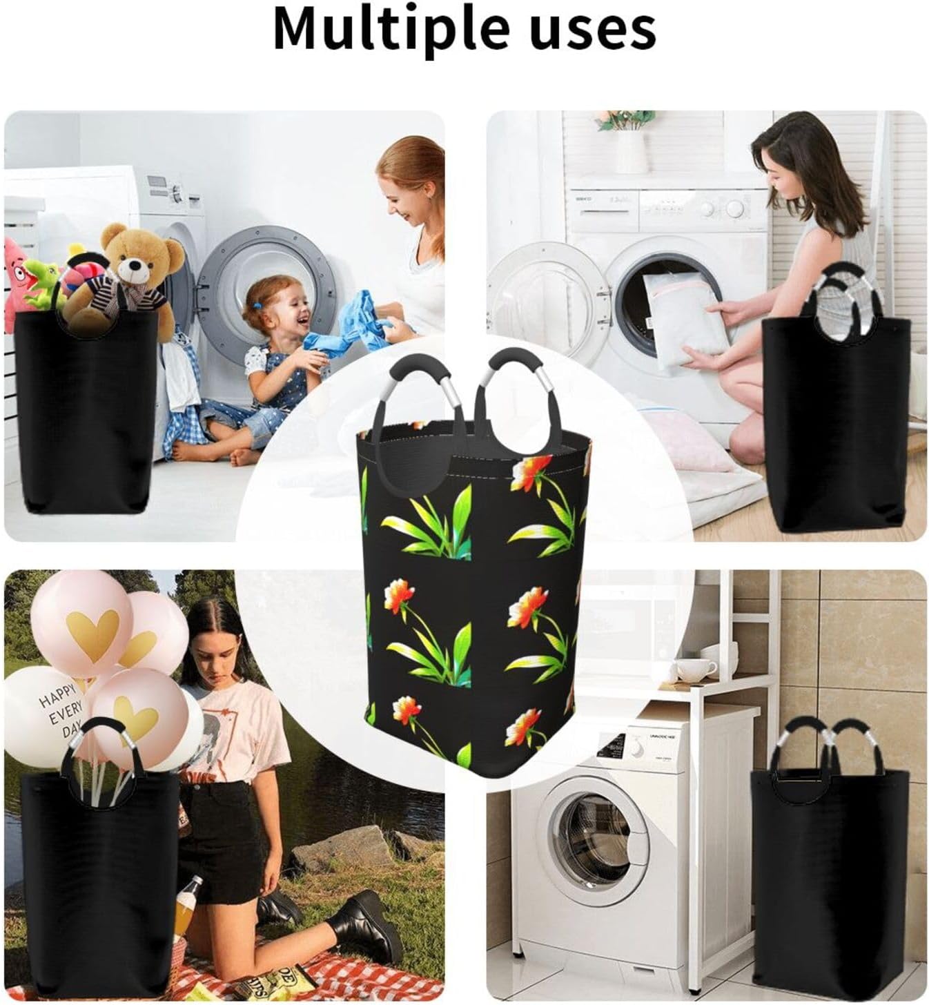 Flowers facing the sun Foldable storage bag, 50L capacity, suitable for laundry room, dormitory bedroom, dirty clothes storage basket.