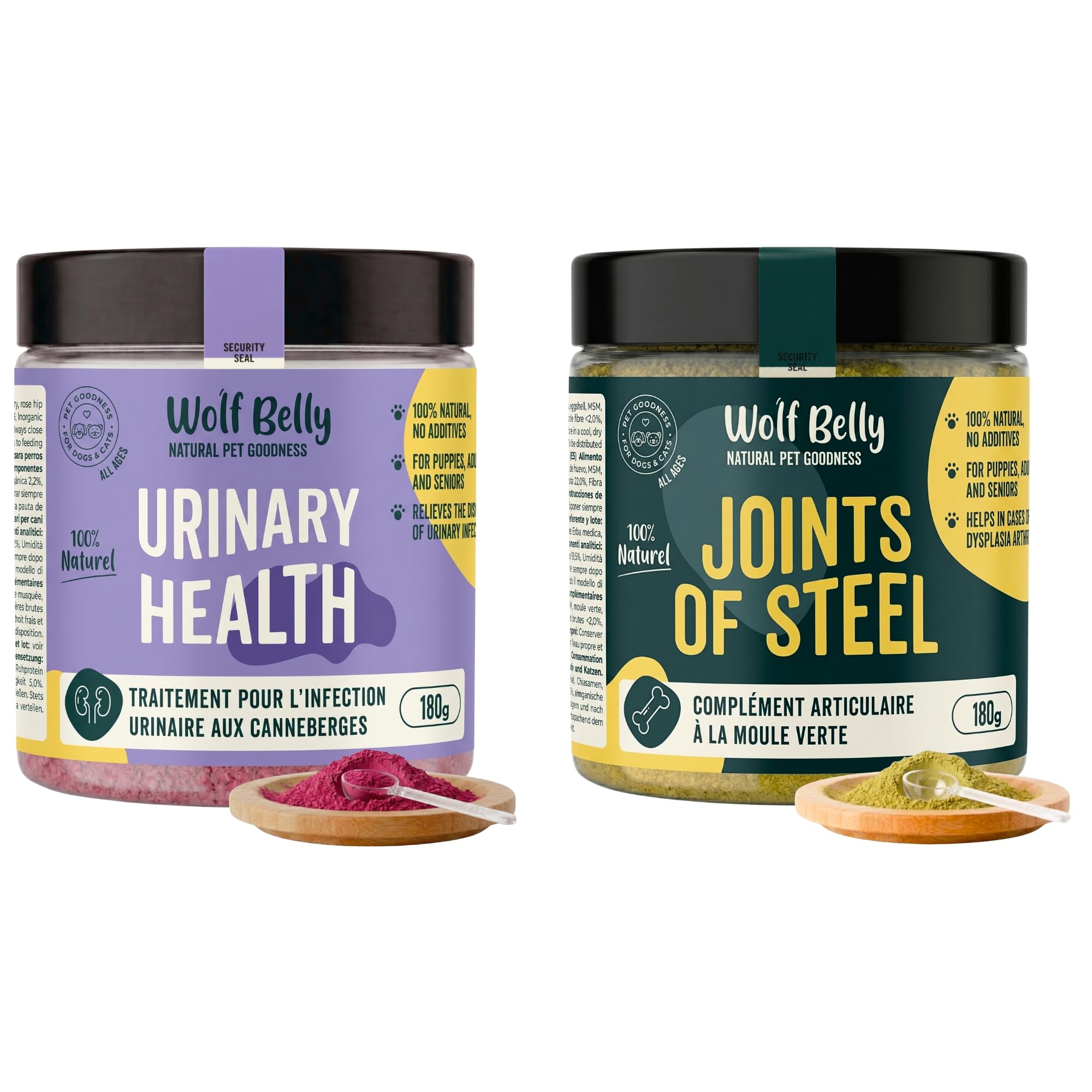 Pack Urinaire et Chondroprotecteur 100% Naturel Wolf Belly | Poudre 180 g Chien Chat