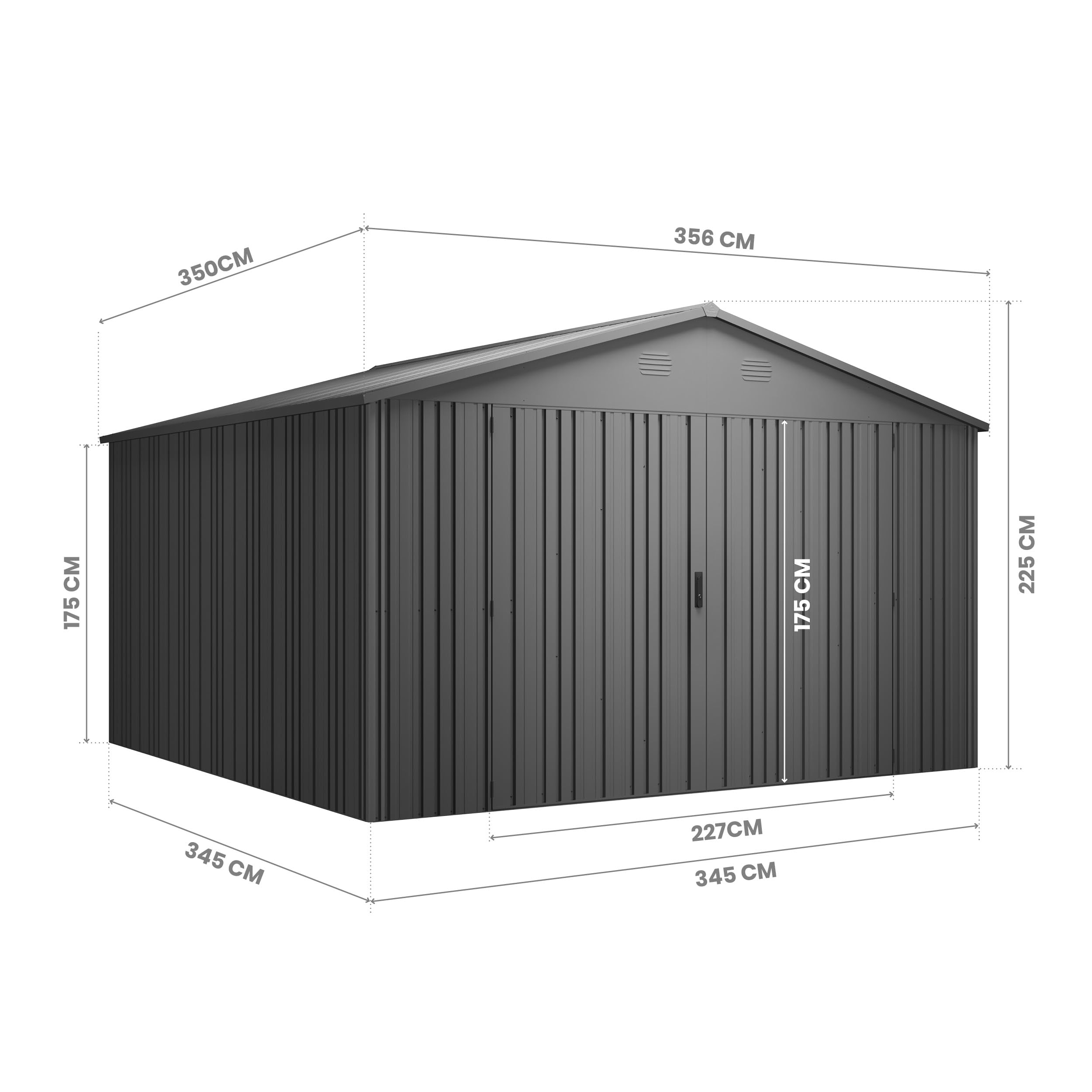 Hoggar – Caseta Jardín Exterior Pioneer Y130 – Montaje con Estructura Autoportante – Doble Puerta Reforzada – Cierre con Llave Incluida – Columnas en V - Techo Robusto – Cobertizo Metálico 12,46m2