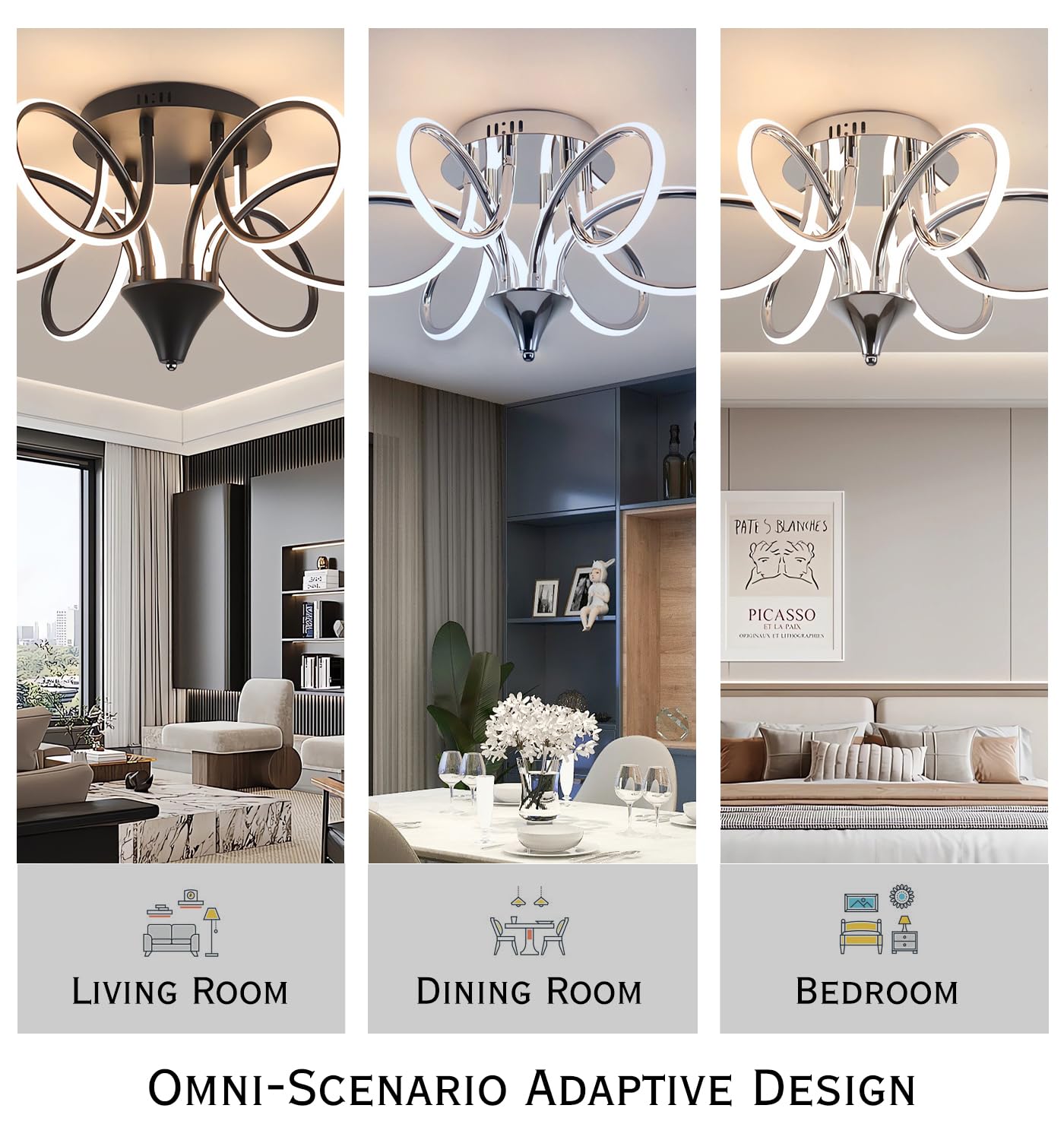 Moderne LED Deckenleuchte 90W Nordische Deckenbeleuchtung Dimmbare Wohnzimmer Deckenleuchten Esszimmer Kronleuchter mit Fernbedienung Schlafzimmer Hängende Deckenlampe (Chrom, Φ75cm)