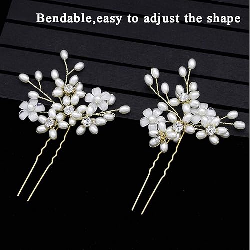 Miniatura 3 de Sppry Horquillas para el pelo de boda (3 piezas)  Elegante perla floral cristal accesorios para el pelo para mujeres nupciales (dorado)