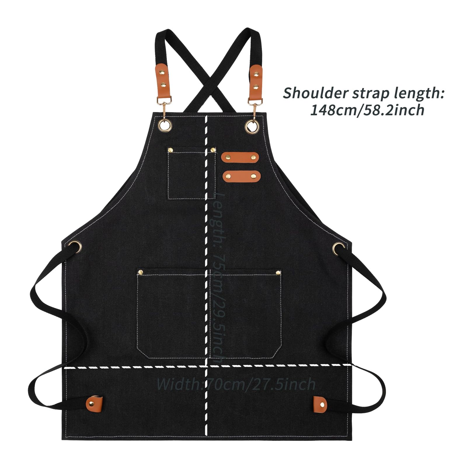Nanxson Canvas Work Aprons for Men with Pockets Tool Apron for Gardening Restaurant Chef Apron, Black - Image 3