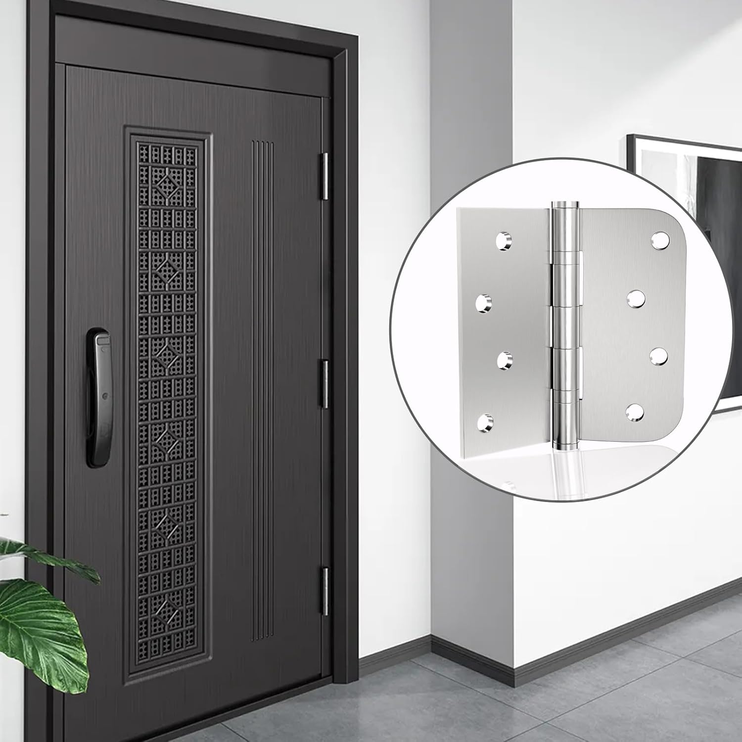 Stainless Steel Hinge, 3-Pack 4-Inch Silent Ball Bearing Hinges - Heavy Duty Interior Door Hinges with Square Rounded 5/8-Inch Radius Corners