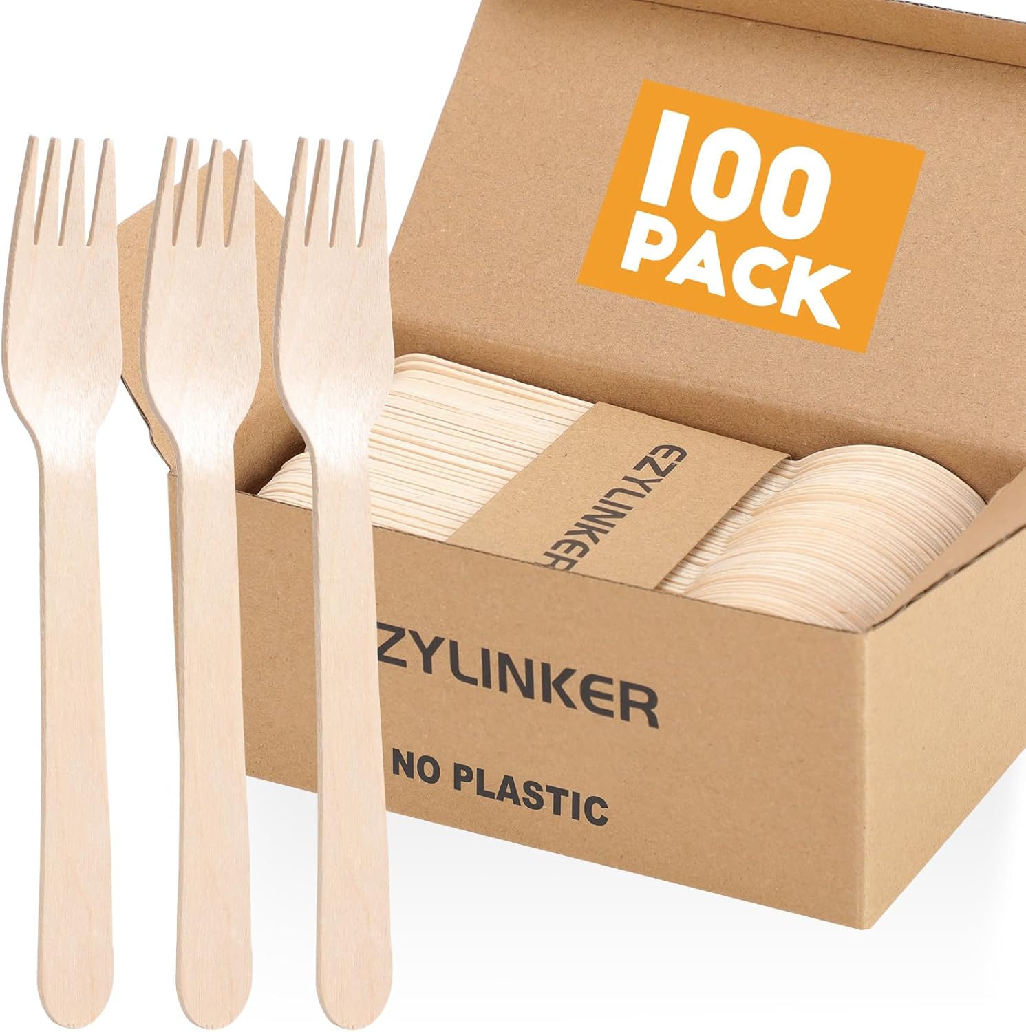(100 Count) Disposable Wooden Cutlery Set Alternative to Plastic, Eco Friendly