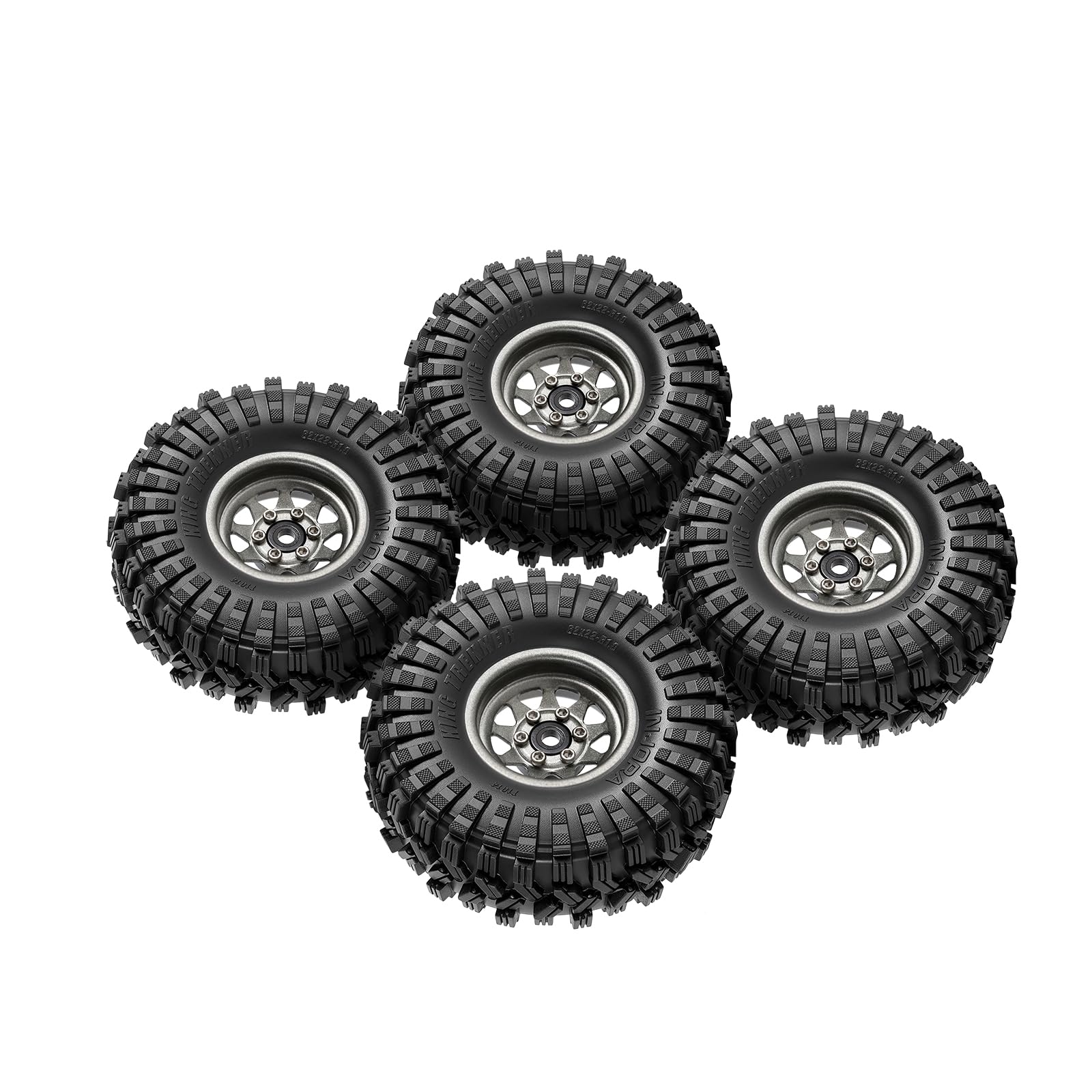 INJORA 1.0 Beadlock Cerchioni Ruote Pneumatici Set -3.78mm Offset Cerchioni Ruote per 1/18 1/24 RC Crawler Car Axial SCX24 FMS FCX24 FCX18 TRX4M, Grigio