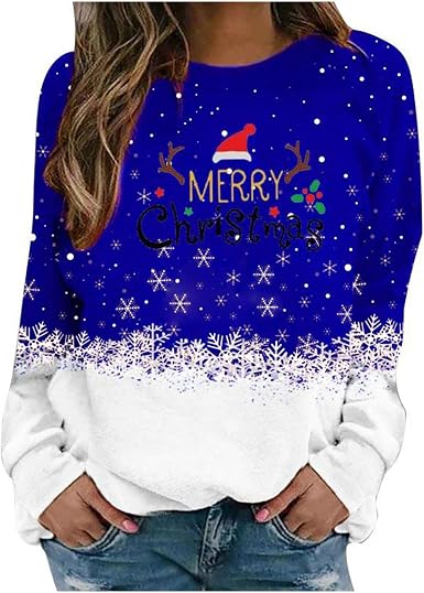 Amazon.com: Sudaderas de Navidad para mujer, camiseta de Navidad linda  camiseta estampada de manga larga casual suelta cómoda sudadera : Ropa,  Zapatos y Joyería