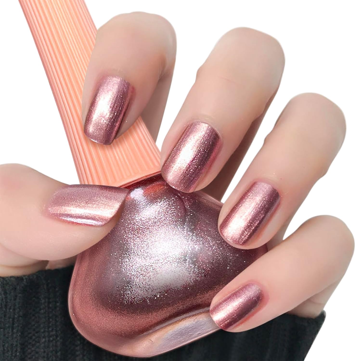 Rose Gold Nail Polish, Quick Dry Rose Shimmer Glitter Nail Polish, Chip-Resistant & Longwear Formula, High Shine Finish,Salon-Quality for Women 0.41 fl oz