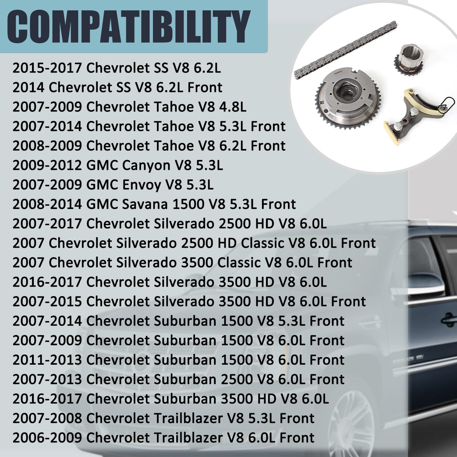 AUCERAMIC TK3216VVT 3SRH60 Timing Chain Kit Fit for Chevrolet Avalanche Camaro Colorado Express Silverado Suburban Tahoe Cadillac Escalade GMC Canyon Savana Sierra Yukon Hummer 4.8L 5.3L 6.0L 6.2L