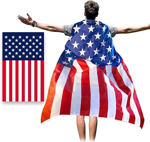 Anley American Flag Cape 3 x 5 FT - US National Flag Cape for Independence Day, 4th of July, Memorial Day Celebrations - Patriotic Flag Costume Cloak