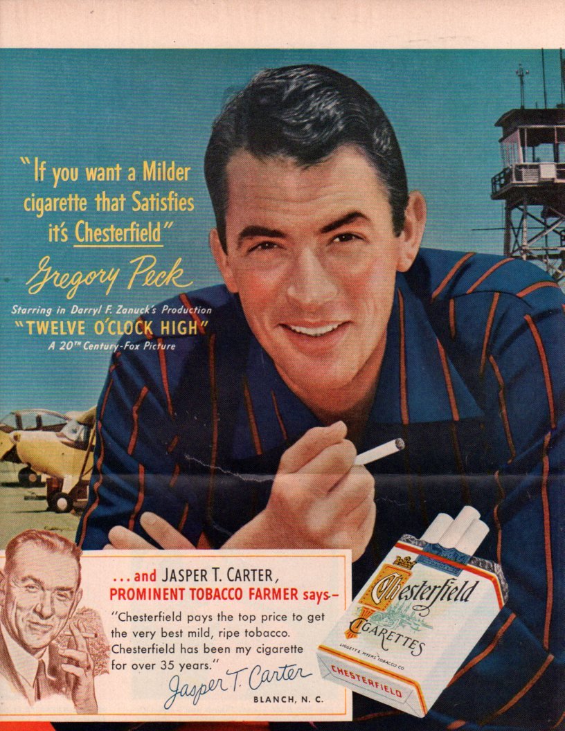 did gregory peck smoke cigarettes Smoking Chesterfield 1947 Vintage Ad Celebrity Actor Hollywood Sala66 - Gregory Peck, 1966