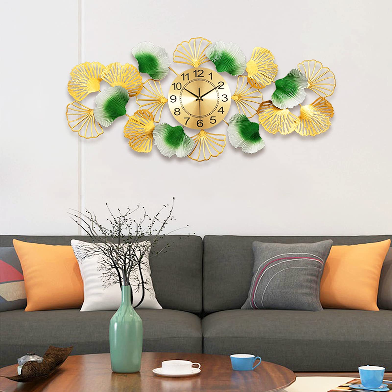 Nowoczesny zegar ścienny, minimalistyczny zegar biurkowy, dekoracyjny metalowy gigant 100 cm, designerski złoty wzór diamentowych murali arte cichy do salonu i restauracji. ZŁOTO