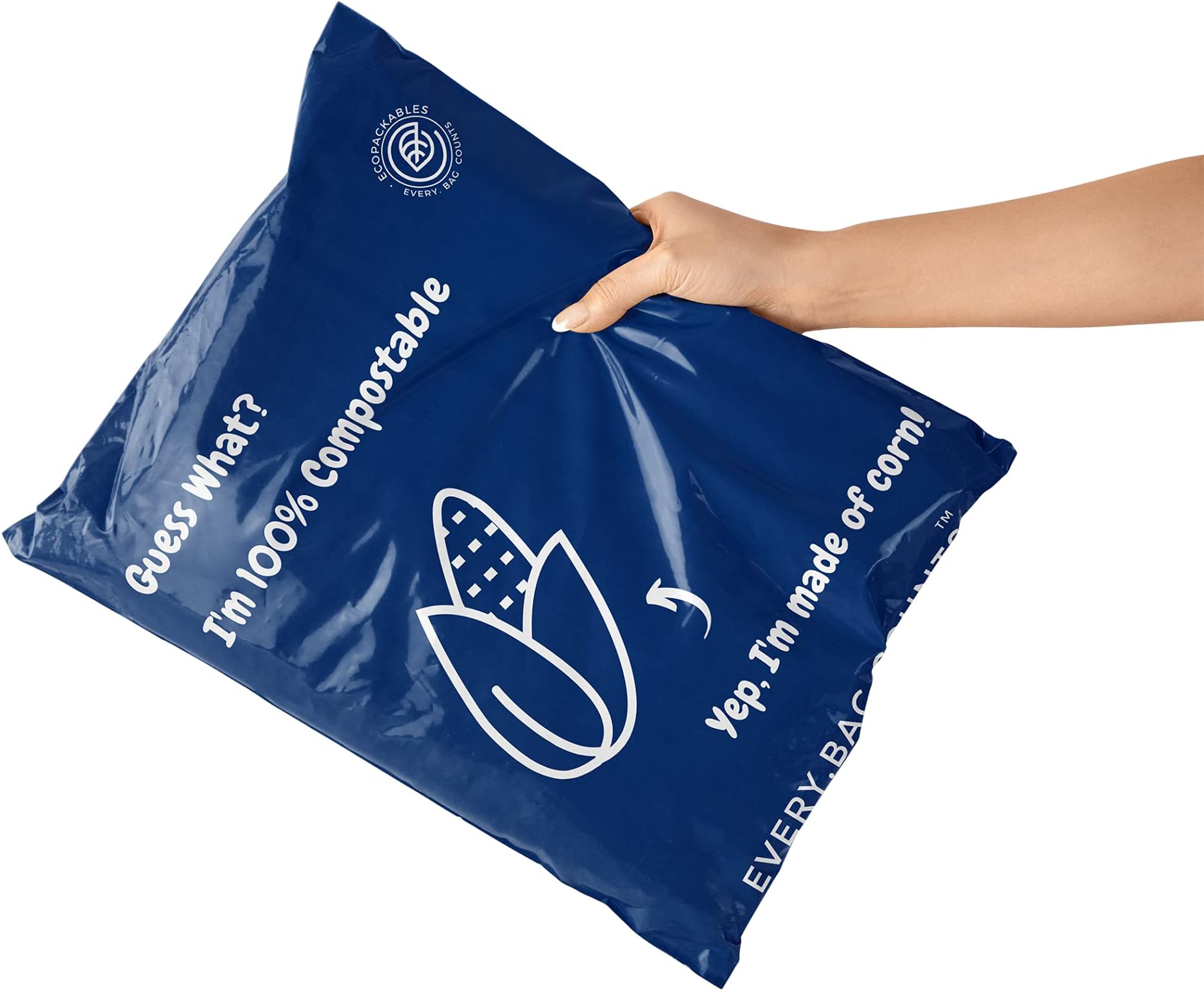 10x13 Inch Compostable Poly Mailers. Eco-Friendly Biodegradable Eco Mailers -50 pcs- Shipping Delivery Bags, Pouches, Natural Supplies Corn Starch Envelopes. Blue/White