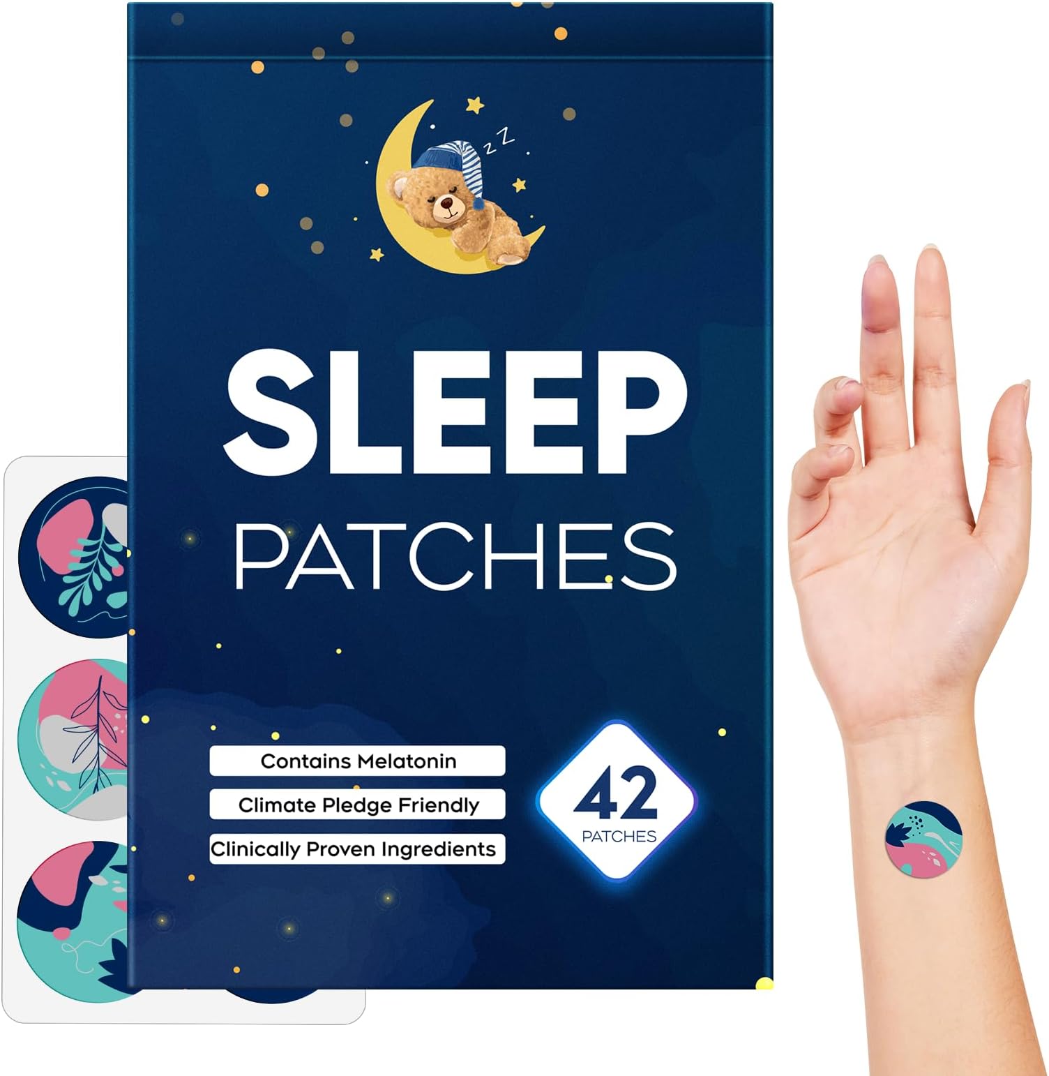 Sleep Patches for Adults, Sleep Patches, Easy-to-Apply Sleep Patch with Valerian & Melatonin for Men and Women, Long-Lasting Night, Upgraded Deep 42 Pack-BLUE