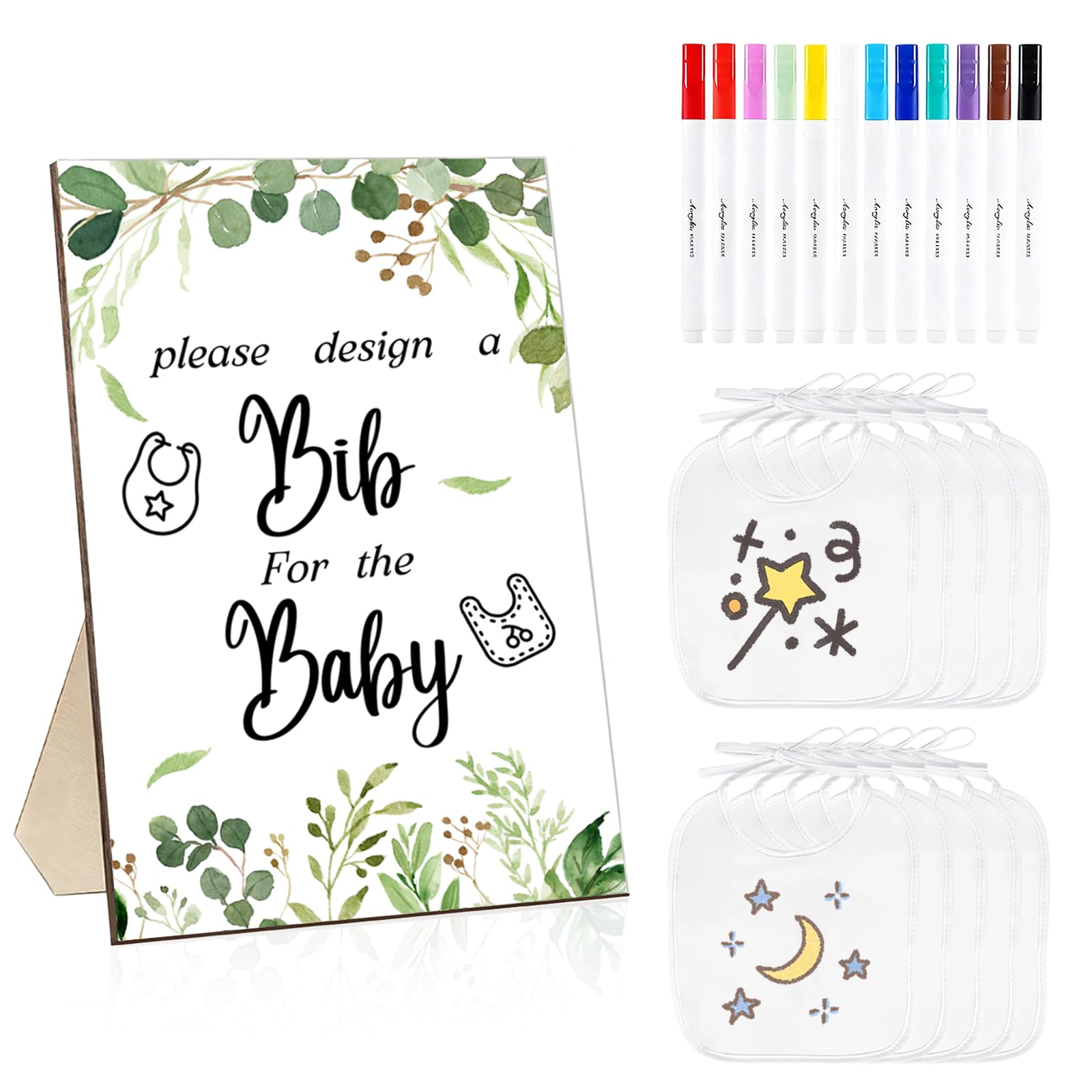 Activité de bricolage pour fête de genre et babyshower amusante en famille avec bavoirs à peindre
