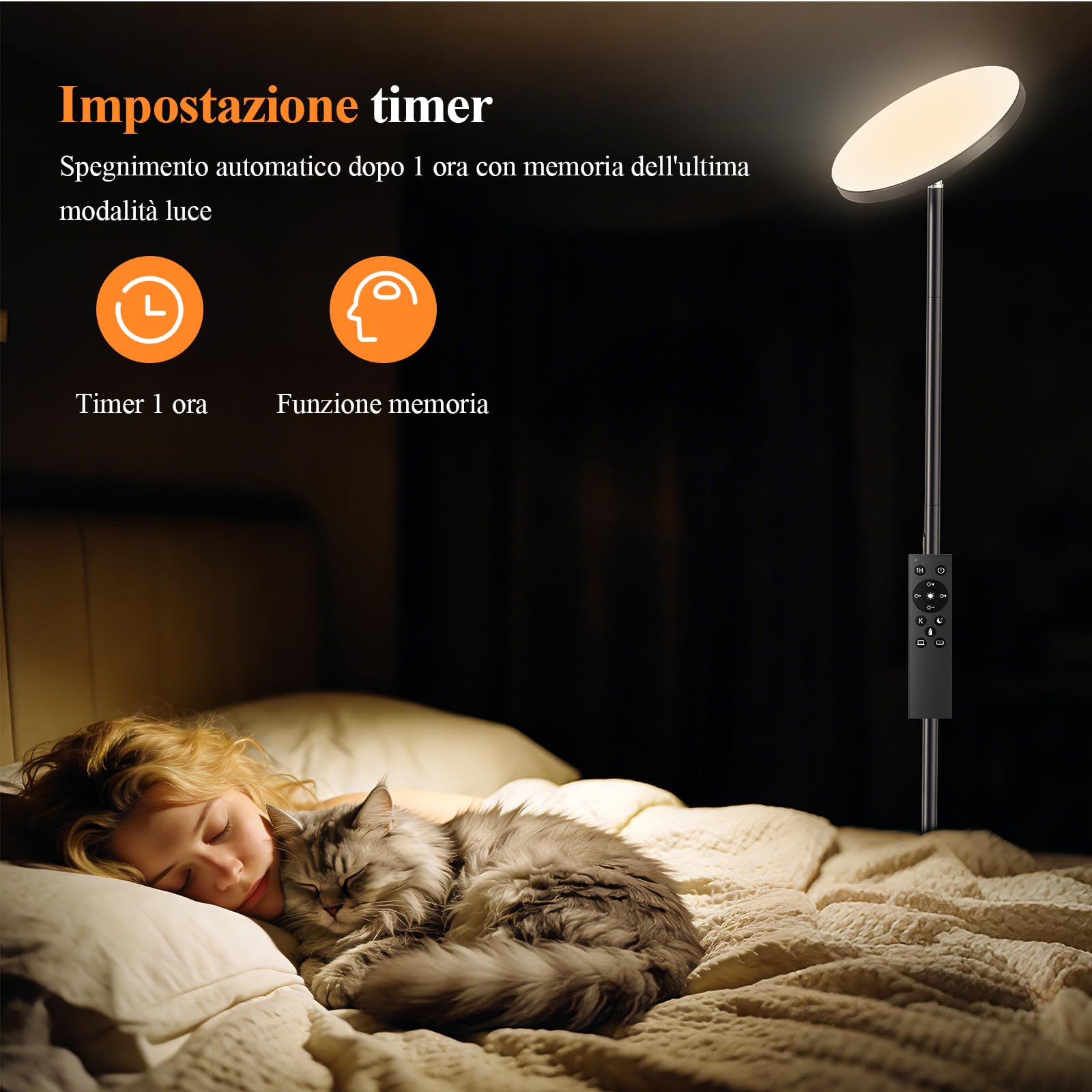 Lampada da terra dimmerabile LED 36 W, moderna lampada da soffitto con 2700 K-6500 K, dimmerabile, con telecomando e controllo touch per soggiorno, camera da letto, ufficio