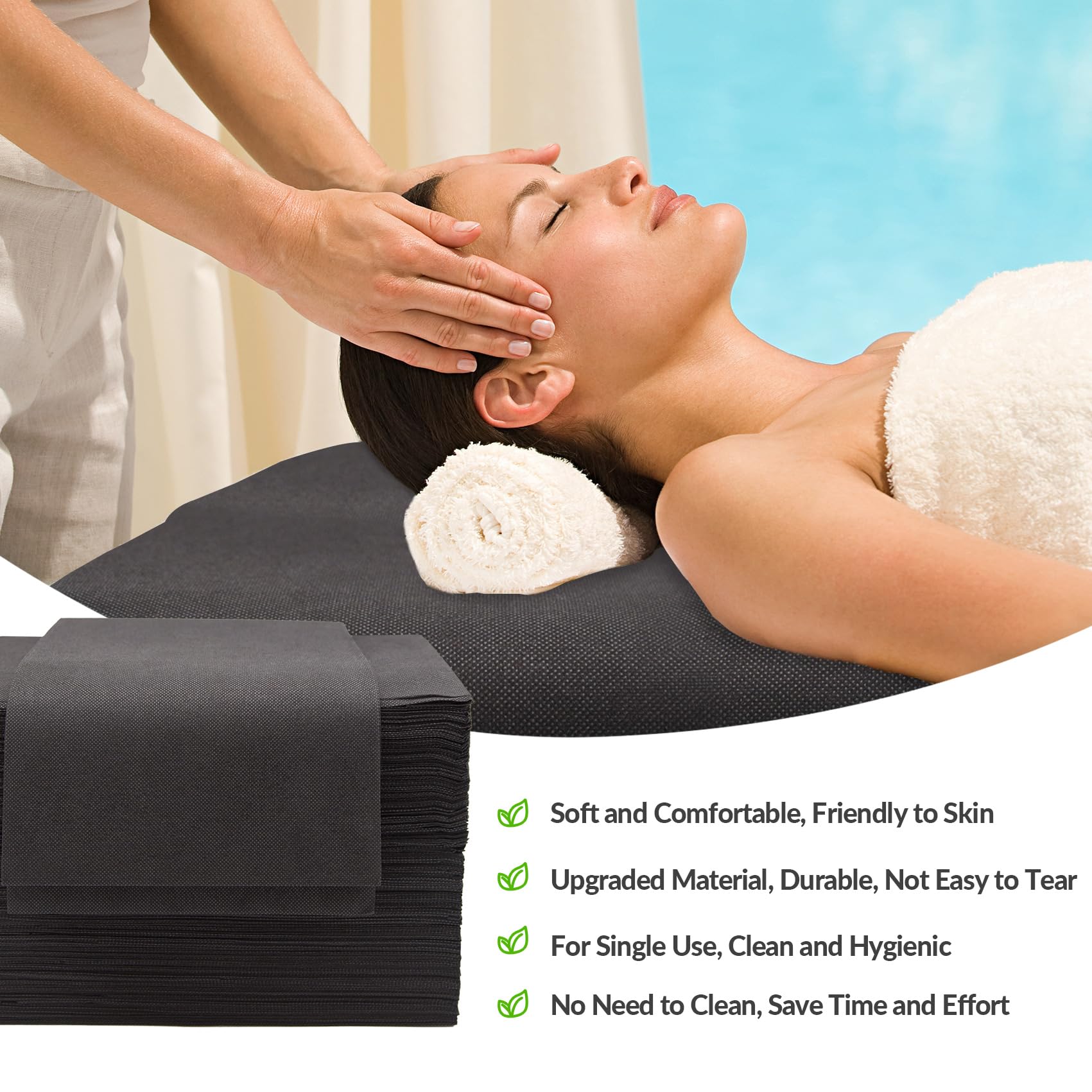 50 sábanas desechables grandes para mesa de masaje, 78.7 x 200.7 cm, color negro, transpirables, para salón de belleza, spa, cera de pestañas, tatuajes, tela suave no tejida