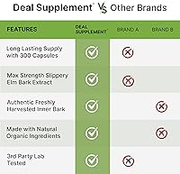 Vista 5 de DEAL SUPPLEMENT Cápsulas de olmo resbaladizo – 300 píldoras, hechas con extracto orgánico de polvo de corteza interior – hierba natural para calmar