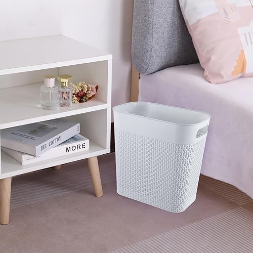 Miniatura 3 de QPB Cubo de basura pequeño de plástico delgado con asas integradas, cubo de basura estrecho para baño, lavandería, oficina en casa (gris)