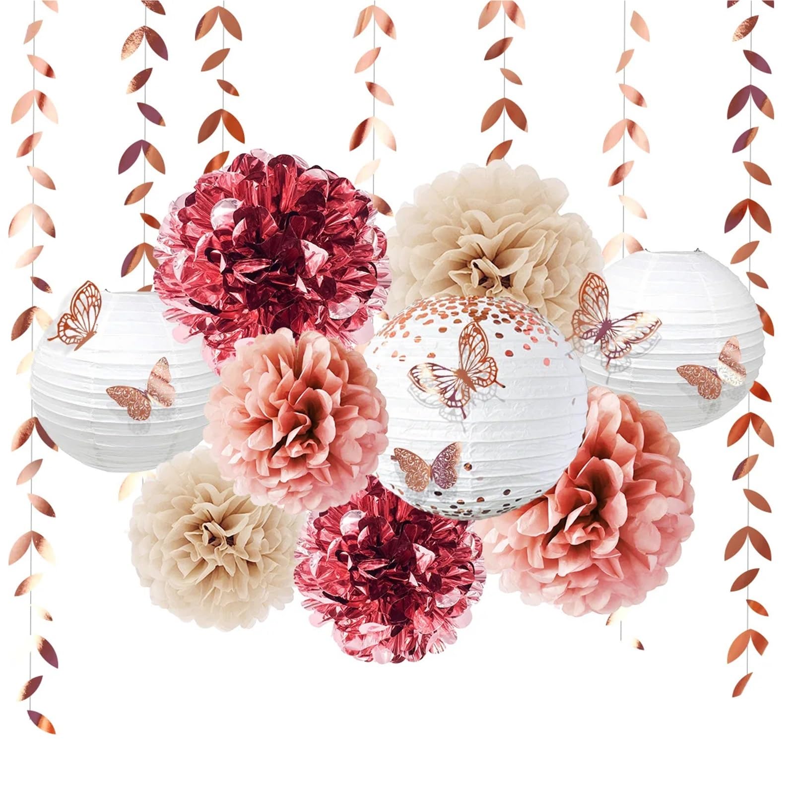 Paper Pompom ​18pcs Paper Lanterns Floral Pom