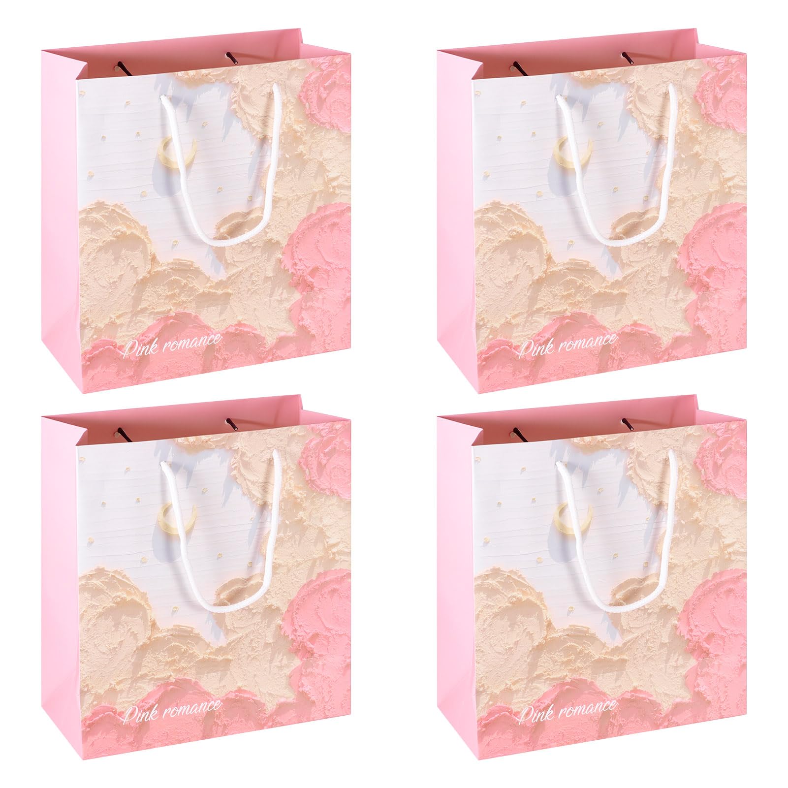 Crafans 6Pcs Pink Rectangle Handle Paper Bags Flowers Patterns Present Bags Portable Shopping Bag 10x22x24.5 CM for for Party Favor Present Packing