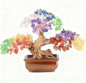 7 Chakra Tree of Life Handmade Gemstone Bonsai Tree with 180 Large Beads- Healing Stones, Birthday Gifts for Women - Crystal Tree for Positive Energy, Home Office Decor