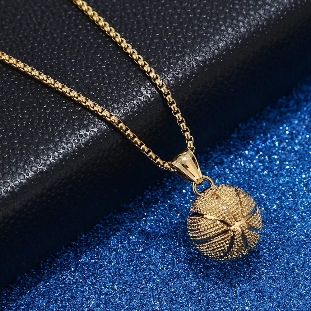 Basketball Necklace Basketball Pendant Necklace Stainless Steel Necklace Sports Necklace