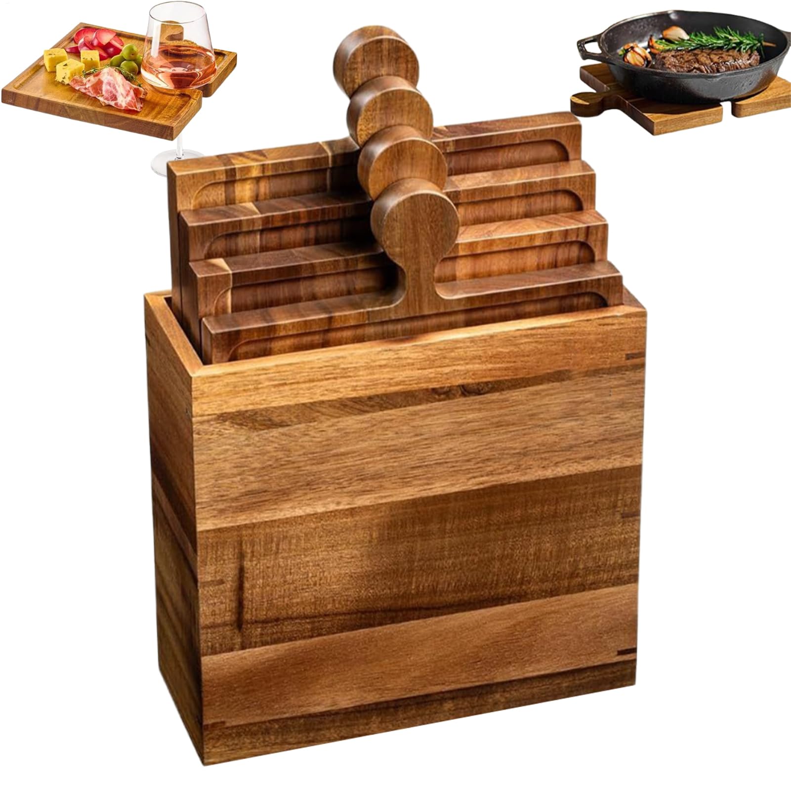 Generico Juego de tablas de cortar puzzle – Madera | Juego de 4 bandejas para aperitivos, tabla de cocina, bandeja queso, filete pan | para frutas, nueces, reuniones familiares, , picnics