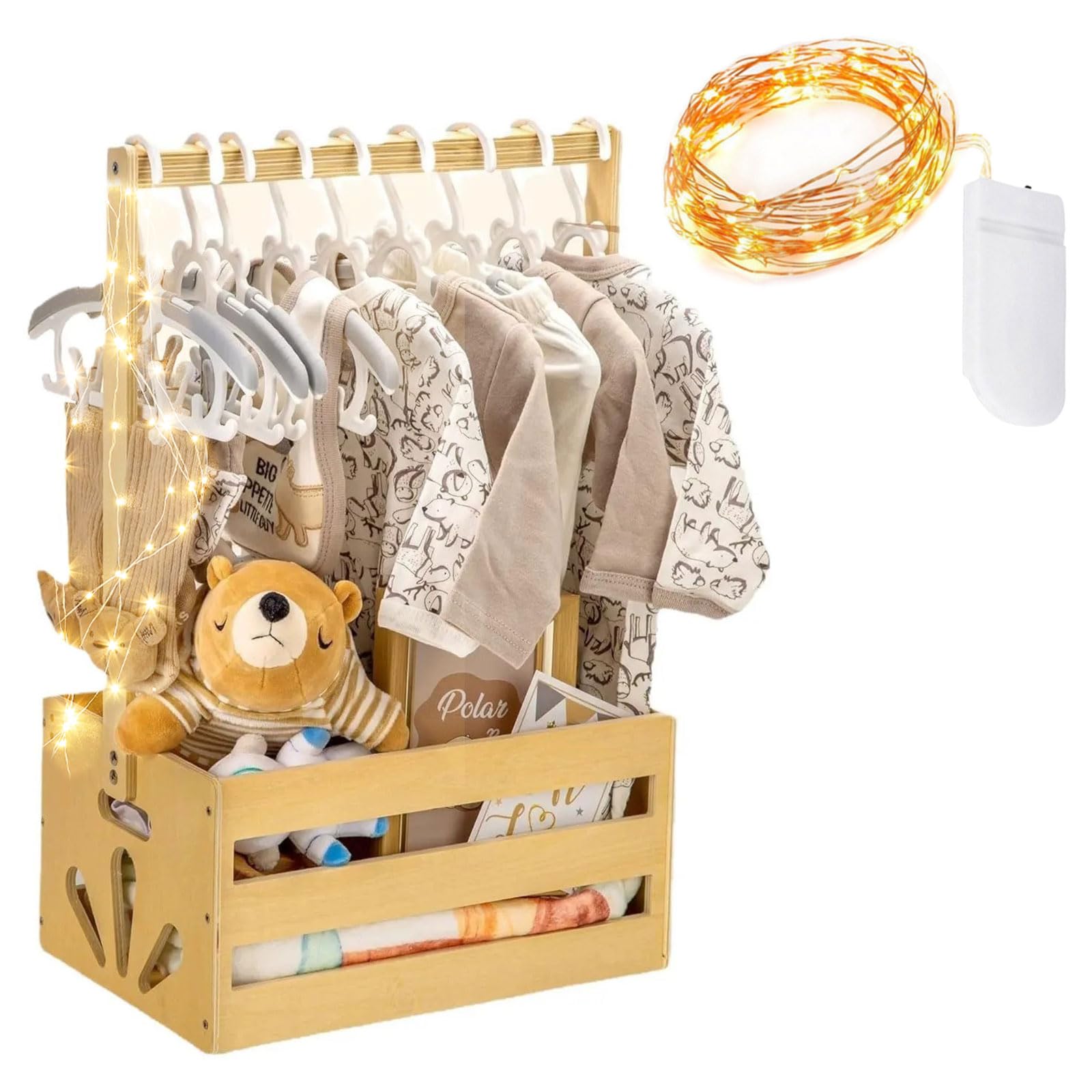 WORLUDE Wooden Crate with Handle, Baby Shower Crate Closet with Hanging Rail Wooden Storage Crates