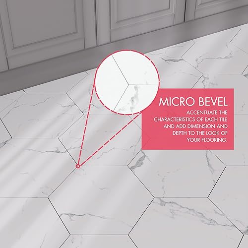 Miniatura 6 de BaseCore - Suelo hexagonal de vinilo hexagonal de mármol blanco de 5.75 pulgadas, azulejos modernos con textura autoadhesiva para bricolaje (36