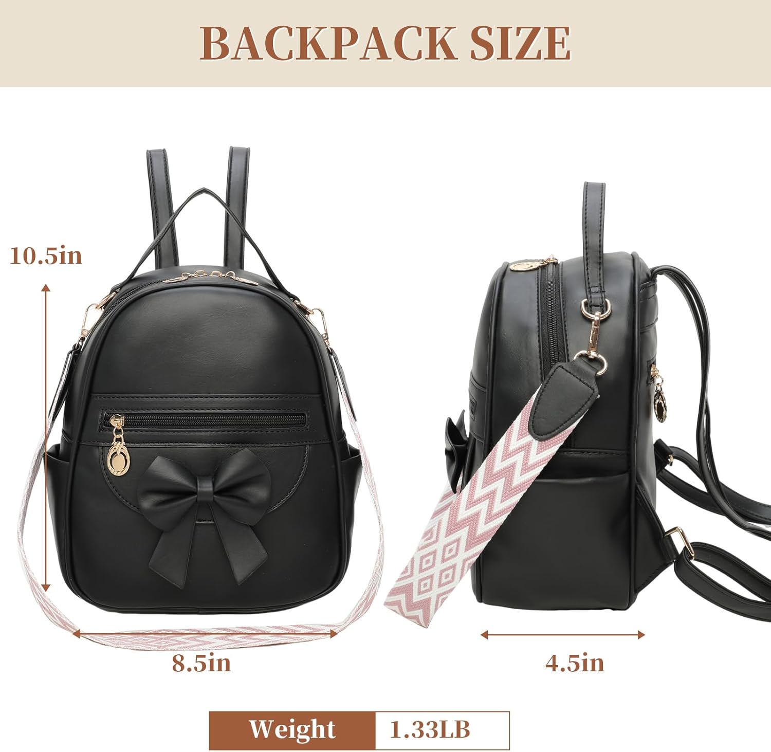 I IHAYNER Girls Mini Backpack Cute Bowknot Leather Backpack for Girls Designer Small Shoulder Bag Fashion Handbag for Women Pure Black - Image 3