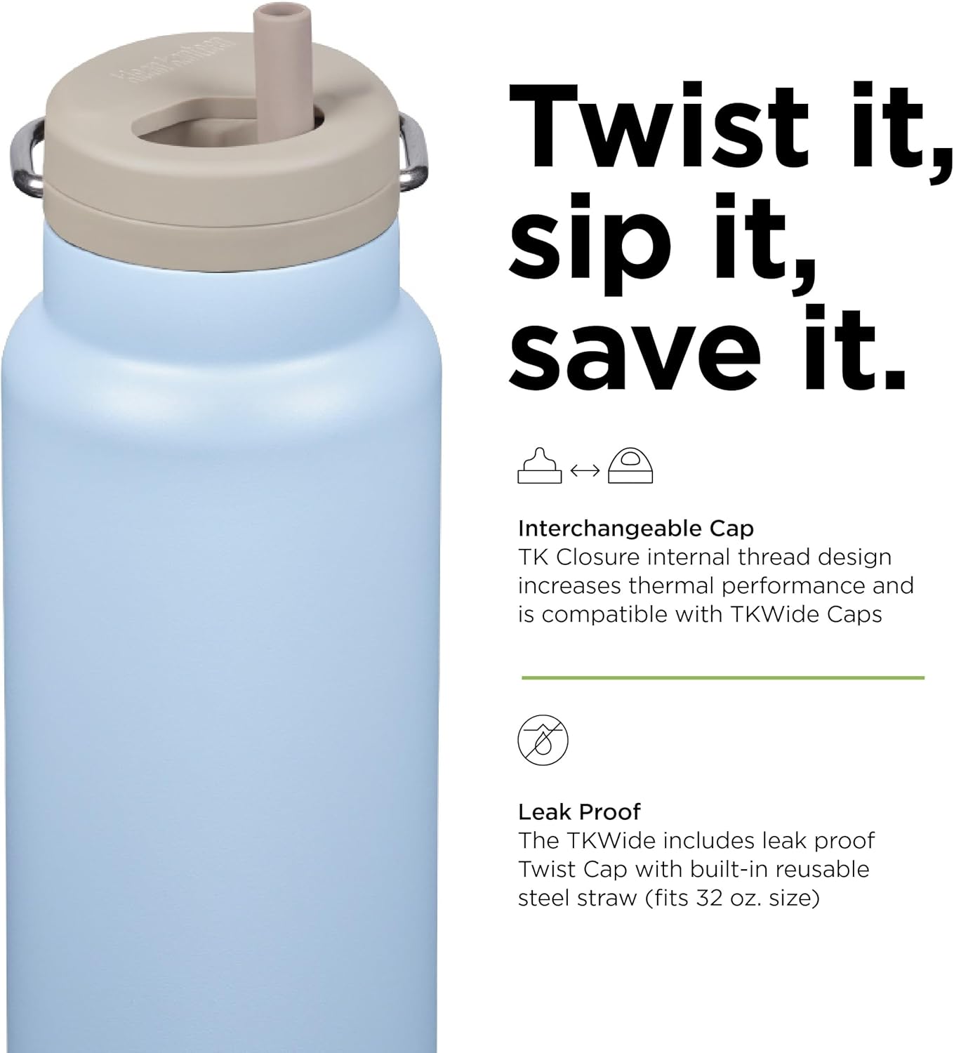 Klean Kanteen 32oz TKWide Insulated Water Bottle with Twist Cap - Clear Sky - Image 4