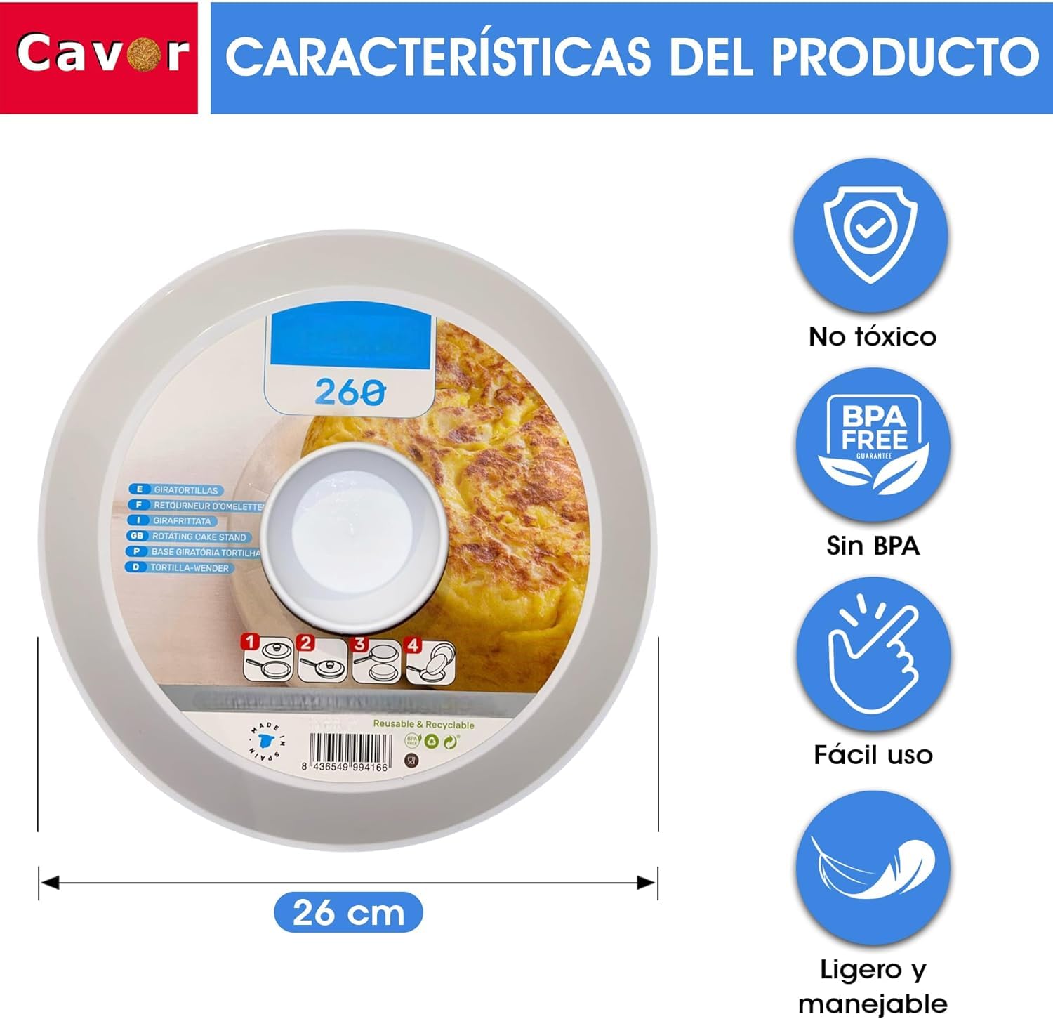 Gira Tortillas aus robustem Kunststoff, 26 cm, hergestellt in Spanien, Tortilla-Drehspieß, Tortillas, Geschenk für die Küche